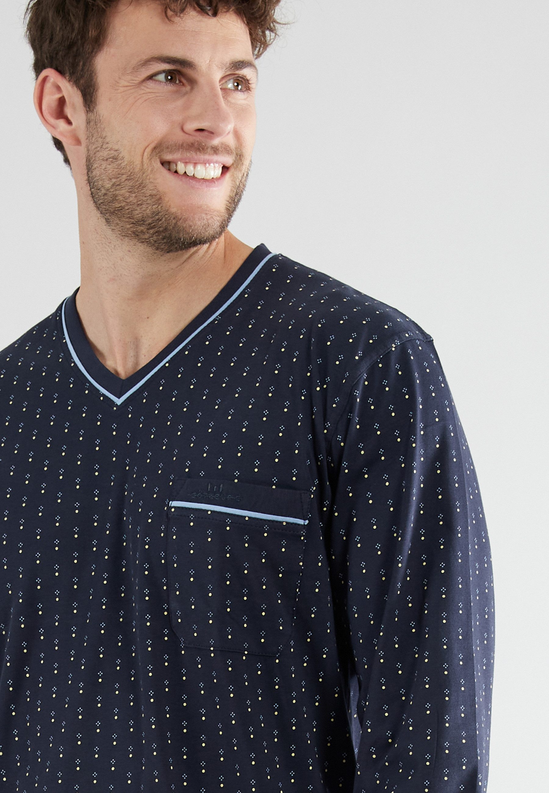 GÖTZBURG Pyjama GÖTZBURG Herren Pyjama blau bedruckt (1 tlg)
