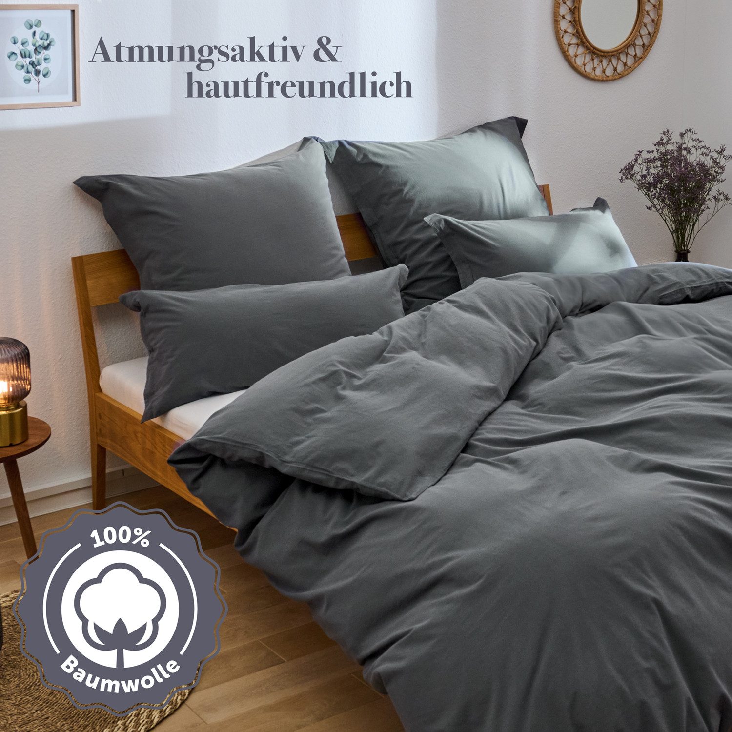 Blumtal Bettwäsche Bettwäsche aus 100% Baumwolle mit Kissenbezug, Oeko-TEX zertifizierte Bettwäsche in Leinen Optik – Bild 3 von 5