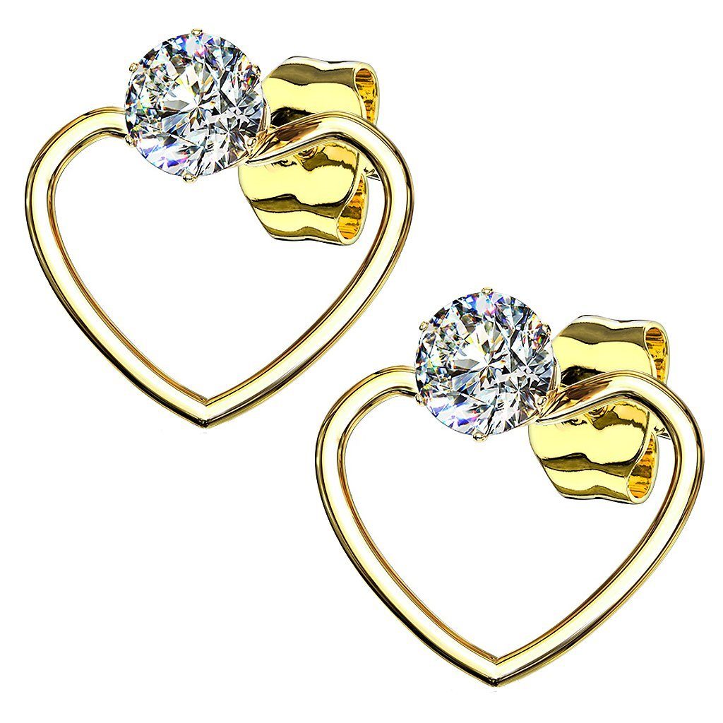 Valentinstagsgeschenk Taffstyle Paar Ohrstecker Damen Ohrringe Edelstahl Stecker Herz Glitzer Stein Diamant Form (Gold), Geschenke für Frauen Freundin