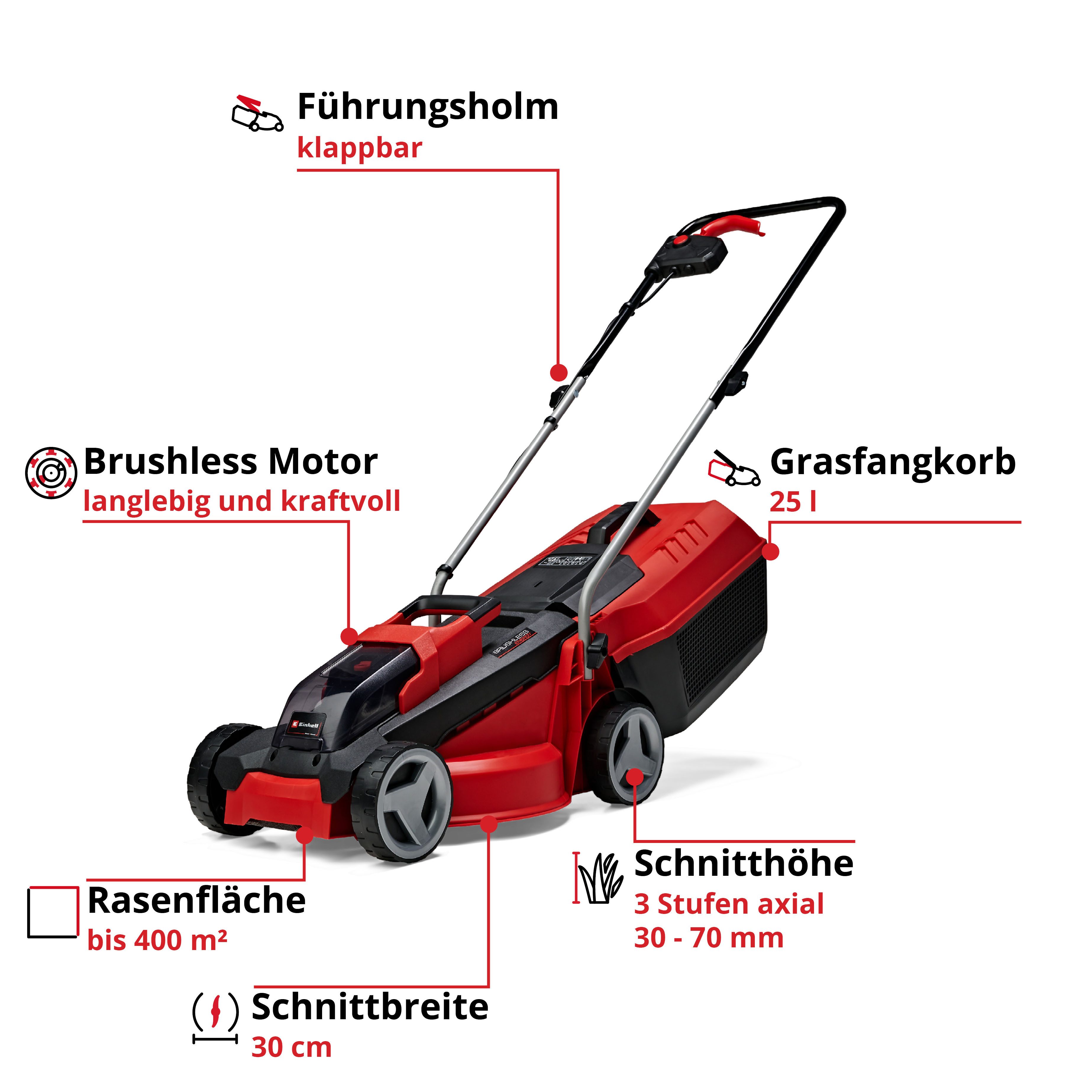 Einhell Akkurasenmäher GE-CM 18/30 Li-Solo, 30 cm Schnittbreite, ohne Akku und Ladegerät