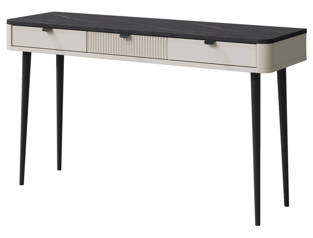 Feldmann-Wohnen Konsolentisch Marly (mit 3 Schubladen, 1-St., moderne Optik, abgerundeter Korpus, Zugengriffe aus Metall), 130x40x82cm Kaschmir / Graustein