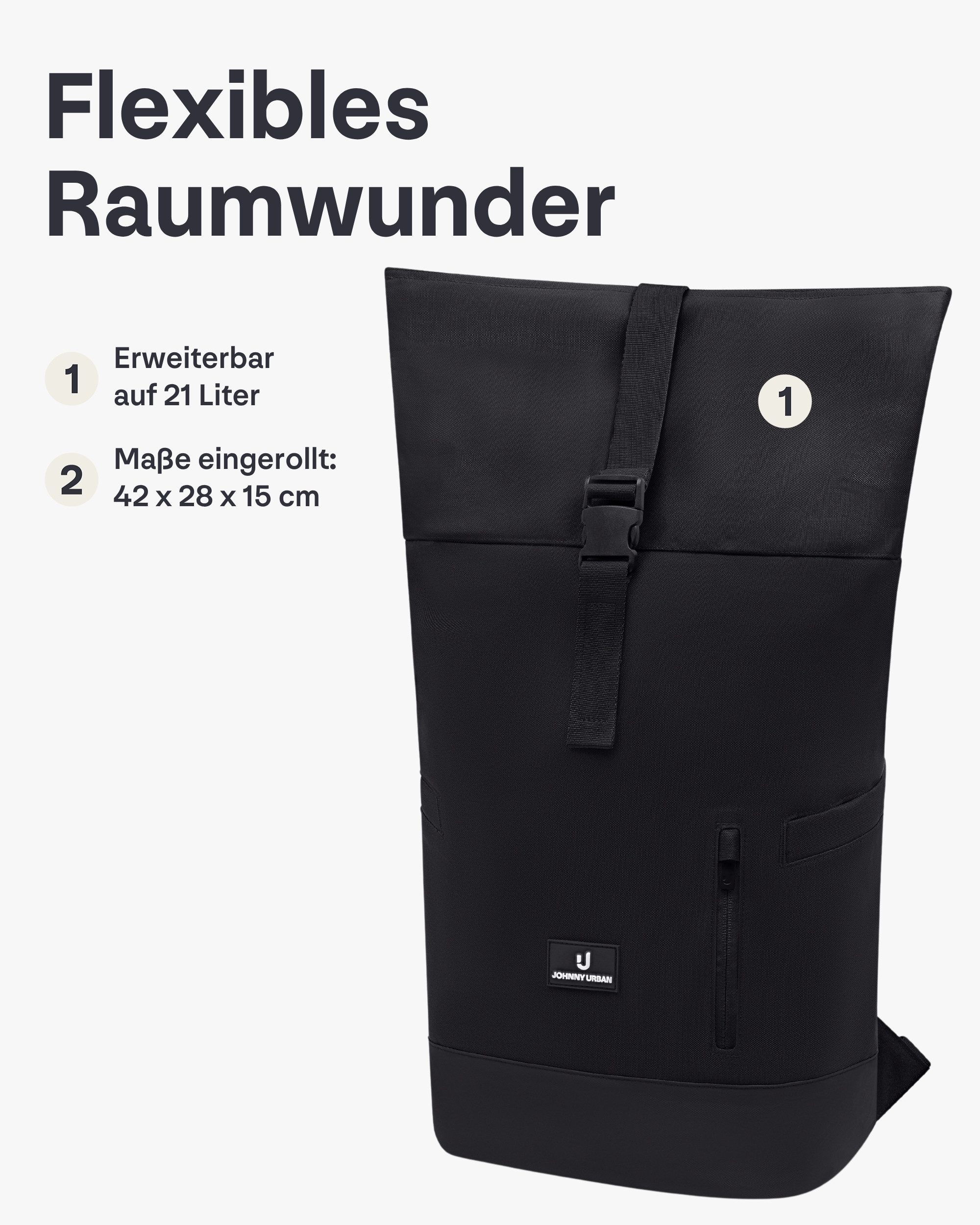 Johnny Urban Cityrucksack Luca Medium Rolltop Rucksack (1-tlg), Gepolstertes Laptopfach, Wasserabweisend
