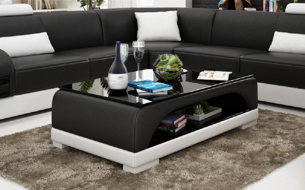 Couch Tisch Leder Couchtisch Tische Glas Schwarz/Weiß Glastisch JVmoebel Sofa Wohnzimmertische Design