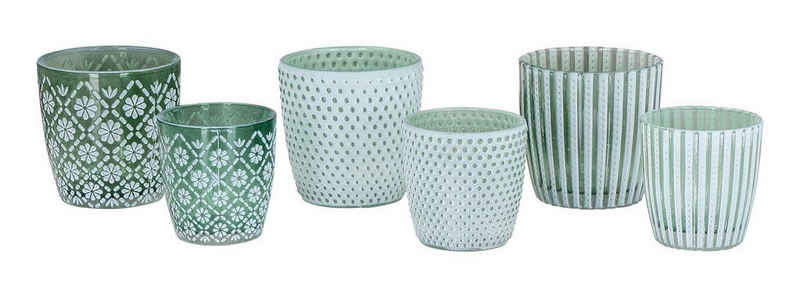 Levandeo® Teelichthalter, 6er Set Teelichthalter Grün Weiß Glas Windlicht Tischdeko