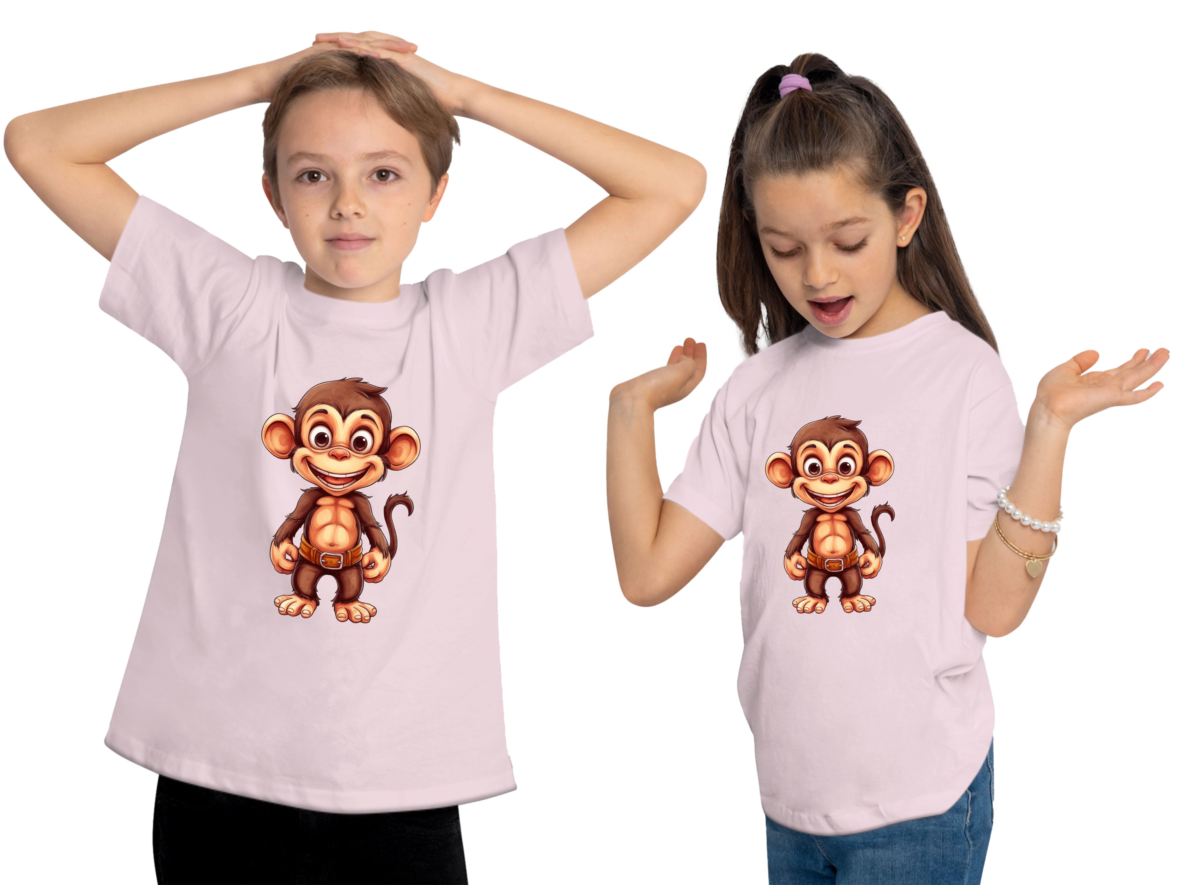 Kinder Aufdruck, Print Affe T-Shirt i276 Wildtier mit bedruckt Shirt - rosa MyDesign24 Baby Schimpanse Baumwollshirt