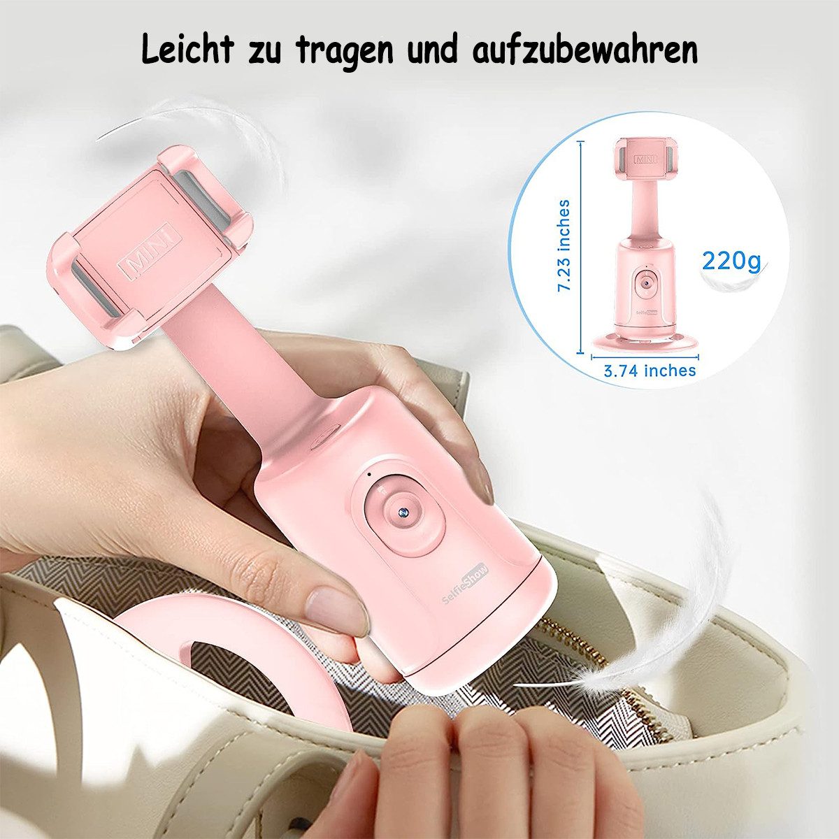 KINSI Smartphone Gimbal mit AI Erkennung - Handy Selfie Halter, 360° Drehung Gimbal (Keine APP erforderlich, Handy-Kopf mit automatischer Gesichtserkennung)