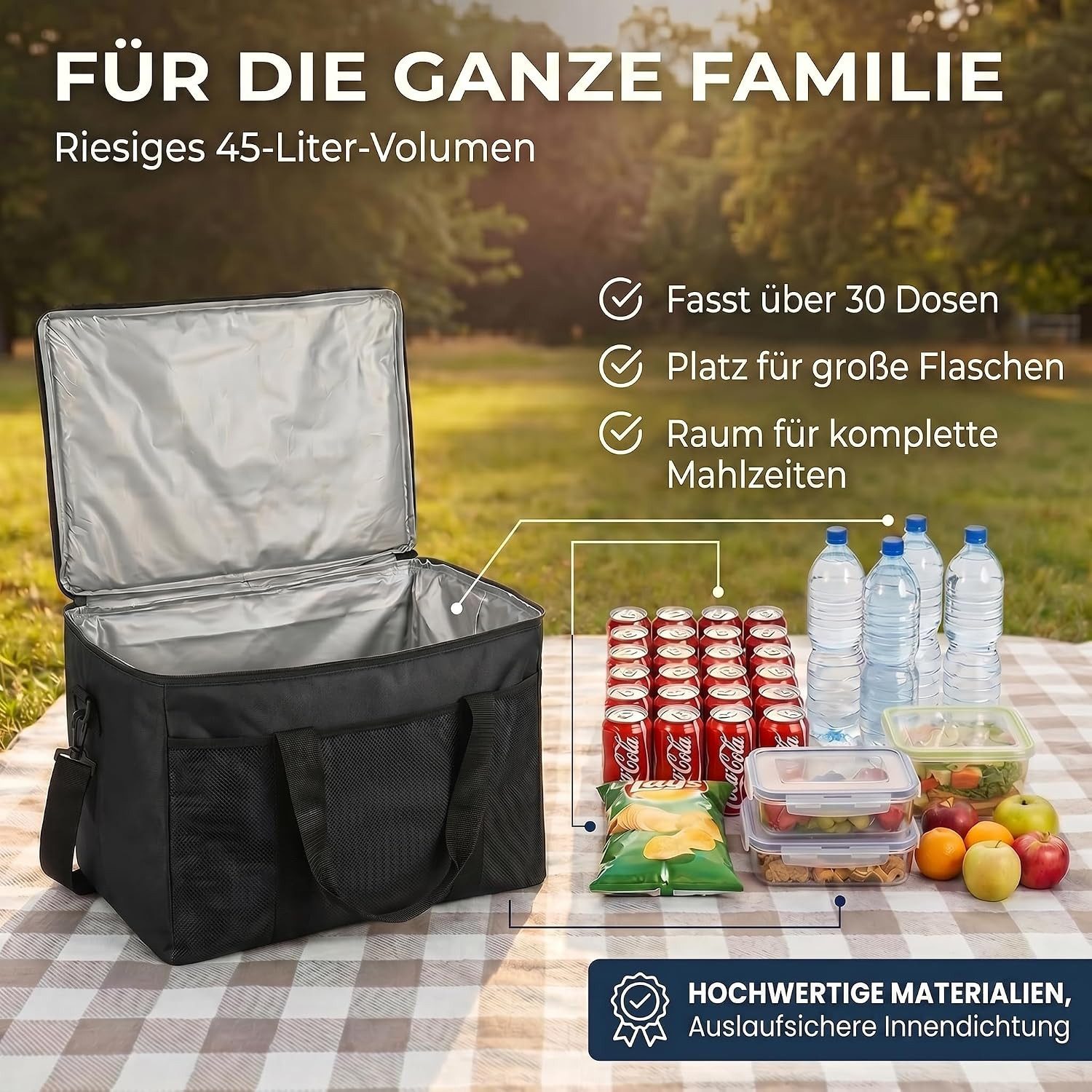 Goods+Gadgets Thermobehälter Kühltasche wasserdicht Thermobehälter Isoliertasche Camping & Picknick, Polyestergewebe, (XXL, Isotasche), Camping-Tasche Wärmetasche