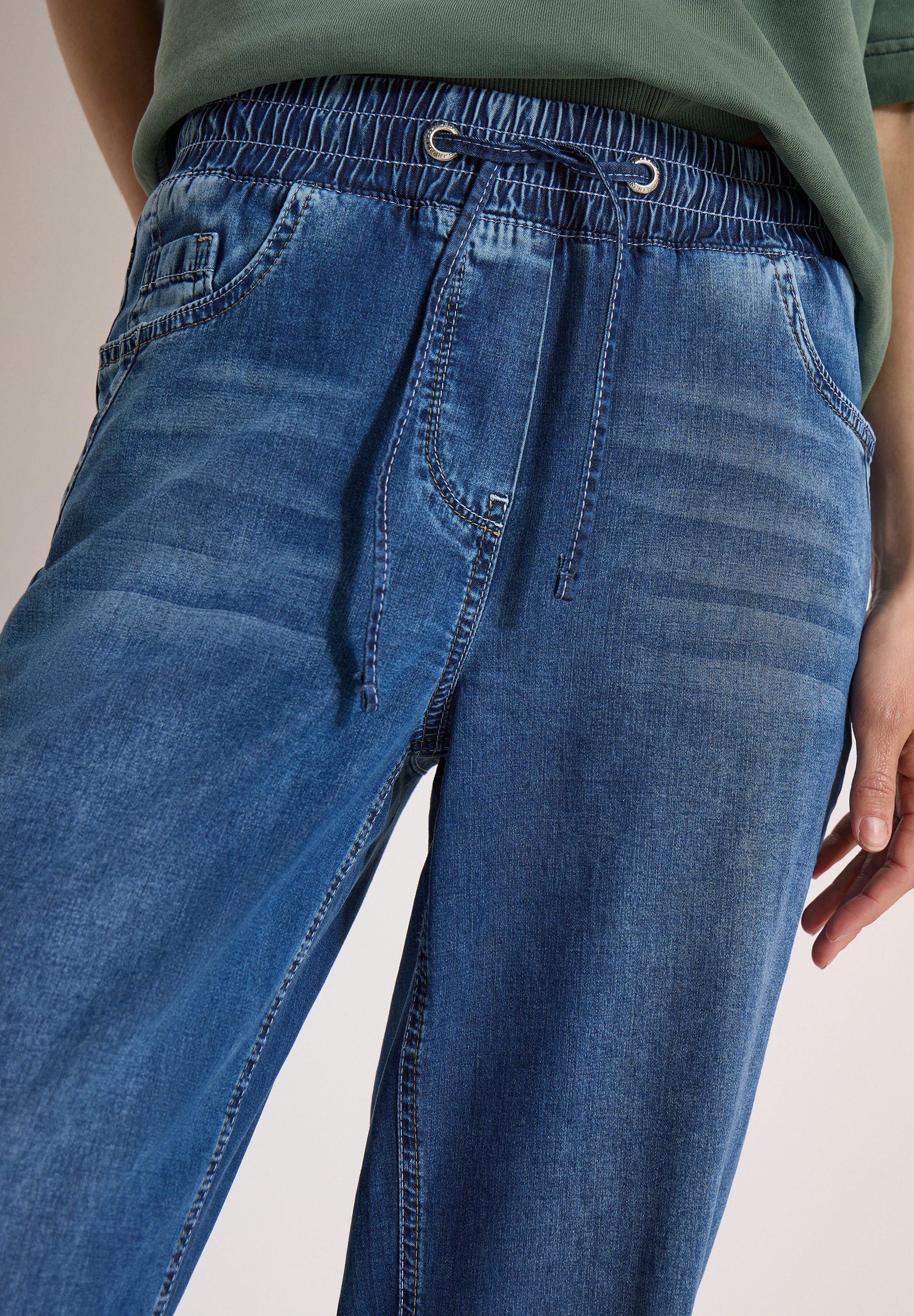 CECIL Loose-fit-Jeans Style Neele mit elastischem Bund und Kordelzug