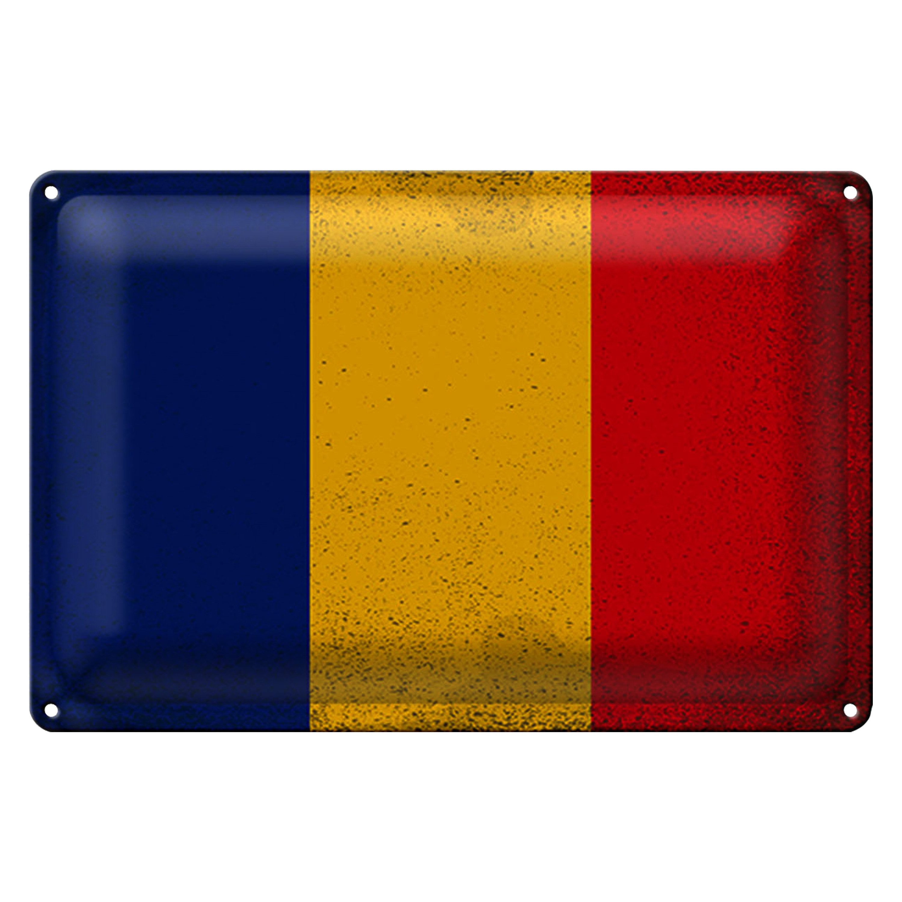 Roomando Metallschild Flagge Rumänien 40x30cm Flag of Romania Vintage