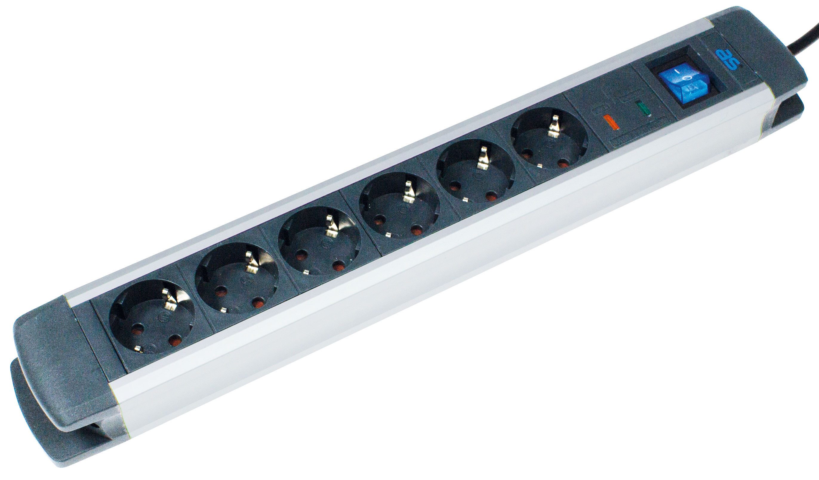 as - Schwabe Mehrfach Steckdosenleiste "ALux" 1,5m, IP20, 230V Steckdosenleiste 6-fach (Ein- / Ausschalter, Schalterbeleuchtung, Schutzkontaktstecker, Überspannungsschutz, Kabellänge 1,5 m), mit erhöhtem Berührungsschutz