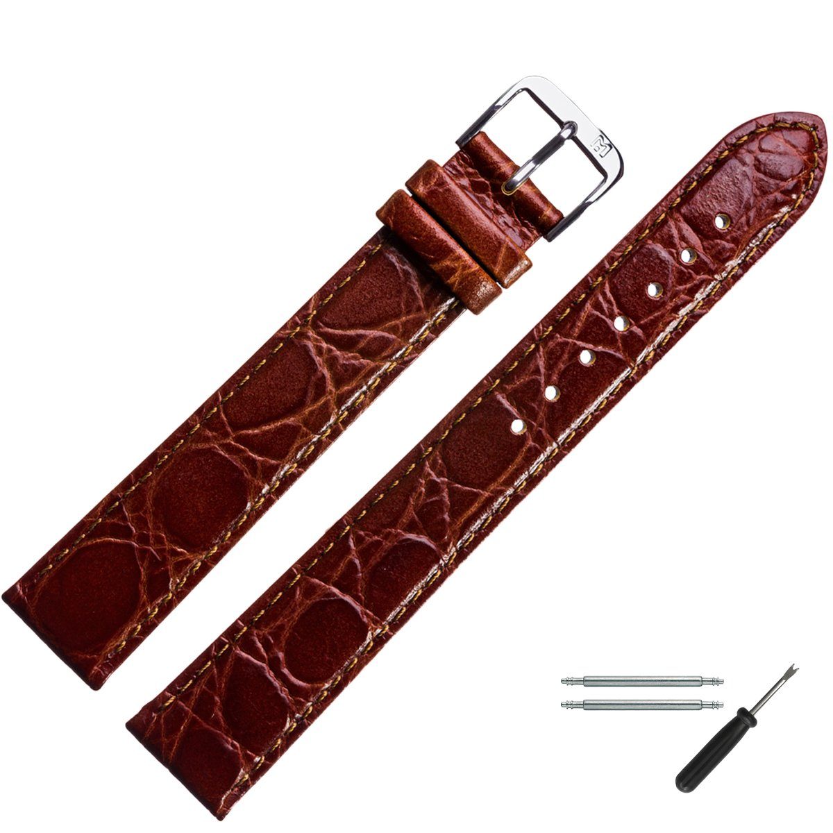MARBURGER Uhrenarmband 20mm Leder XL Extra Lang Kroko Prägung