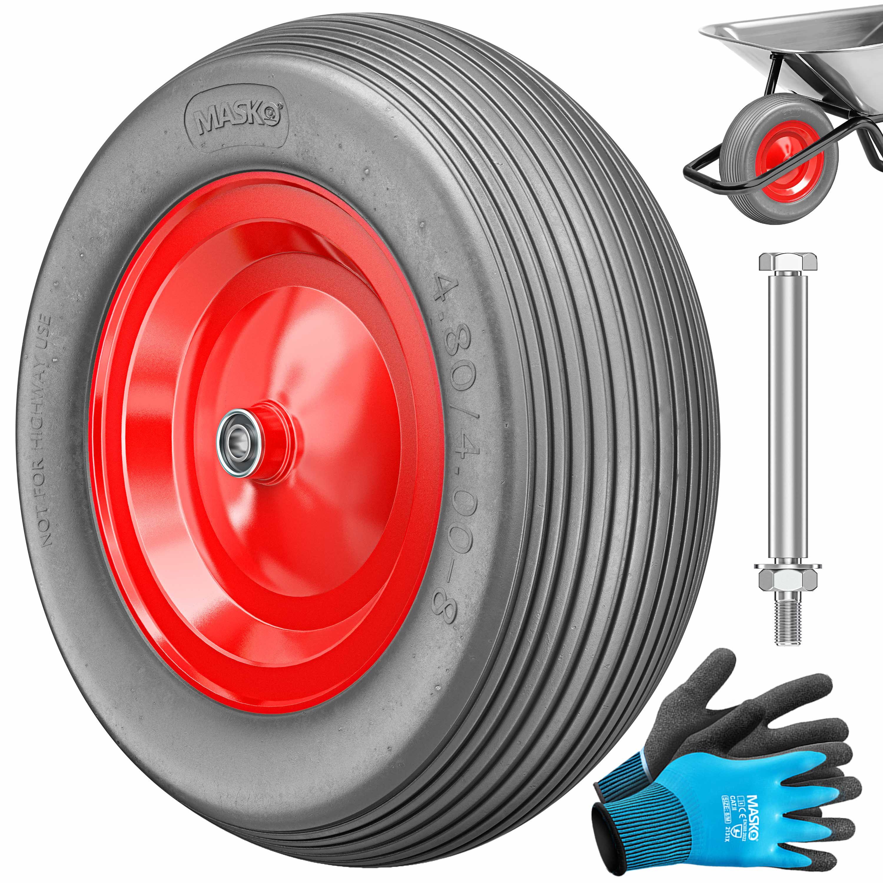 MASKO Schubkarren-Rad, PU Schubkarrenrad Vollgummi 200 kg pannensicher 4.80/4.00-8 Ø