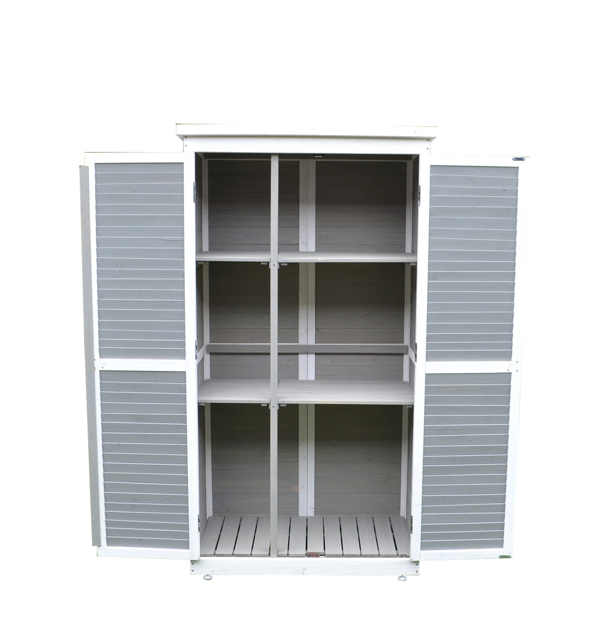 Leco Garten-Geräteschrank Gartenschrank MOMO Holz grau-weiß B 87 x T 47 x H160 cm, BxT: 87x47 cm, Holz, Tannenholz lasiert – Bild 4 von 5
