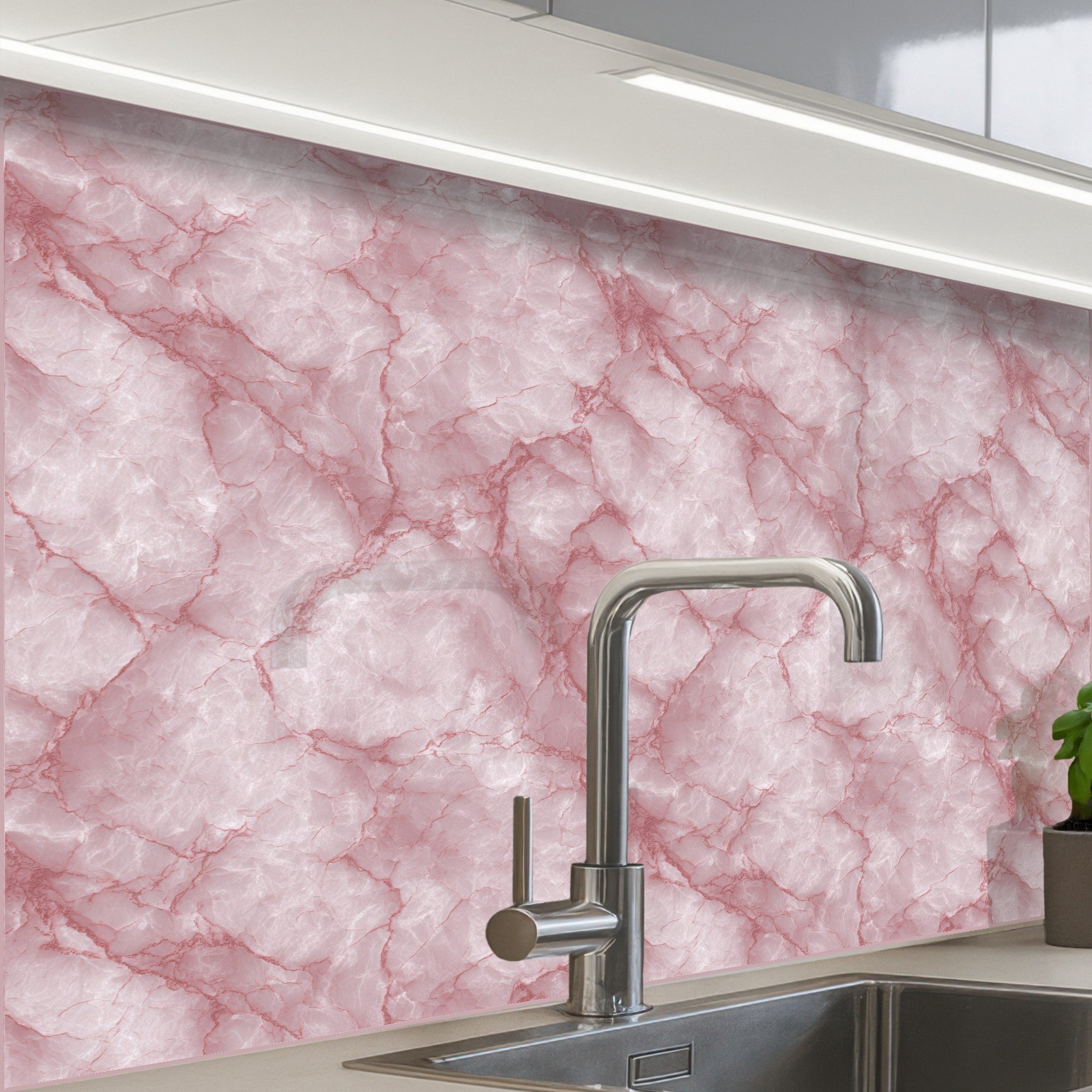 KitchenYeah Küchenrückwand Muster selbstklebend (keine Folie) Rosa - Quarzmarmor - Adern, (1-tlg), Spritzschutz, Küche, Rückwand, Küchenwand, Küchenfront, 30x20 cm