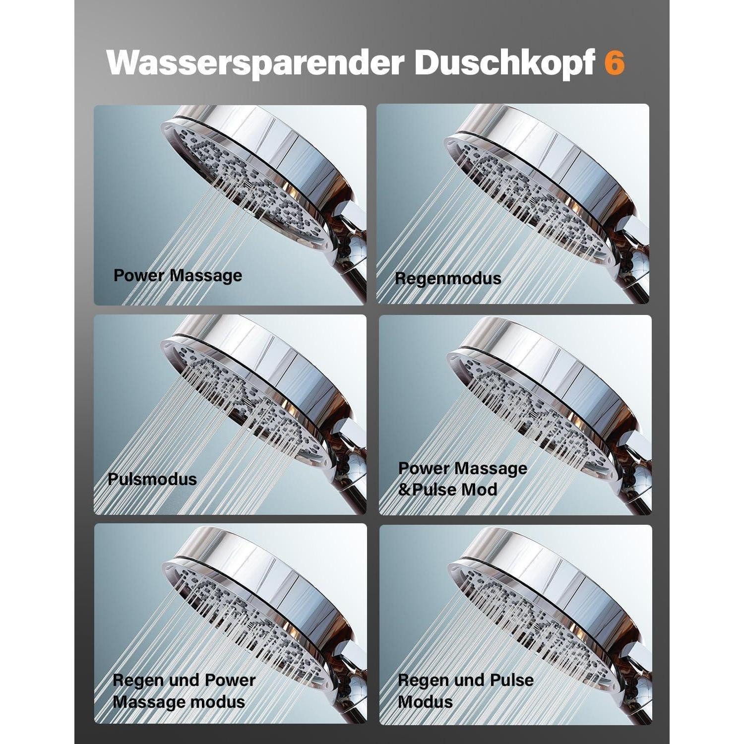 LuxusKollektion Duschbrause Duschkopf Filter Hochdruck 6Strahlarten 20Schichten Kalk Chrom06 – Bild 5 von 5