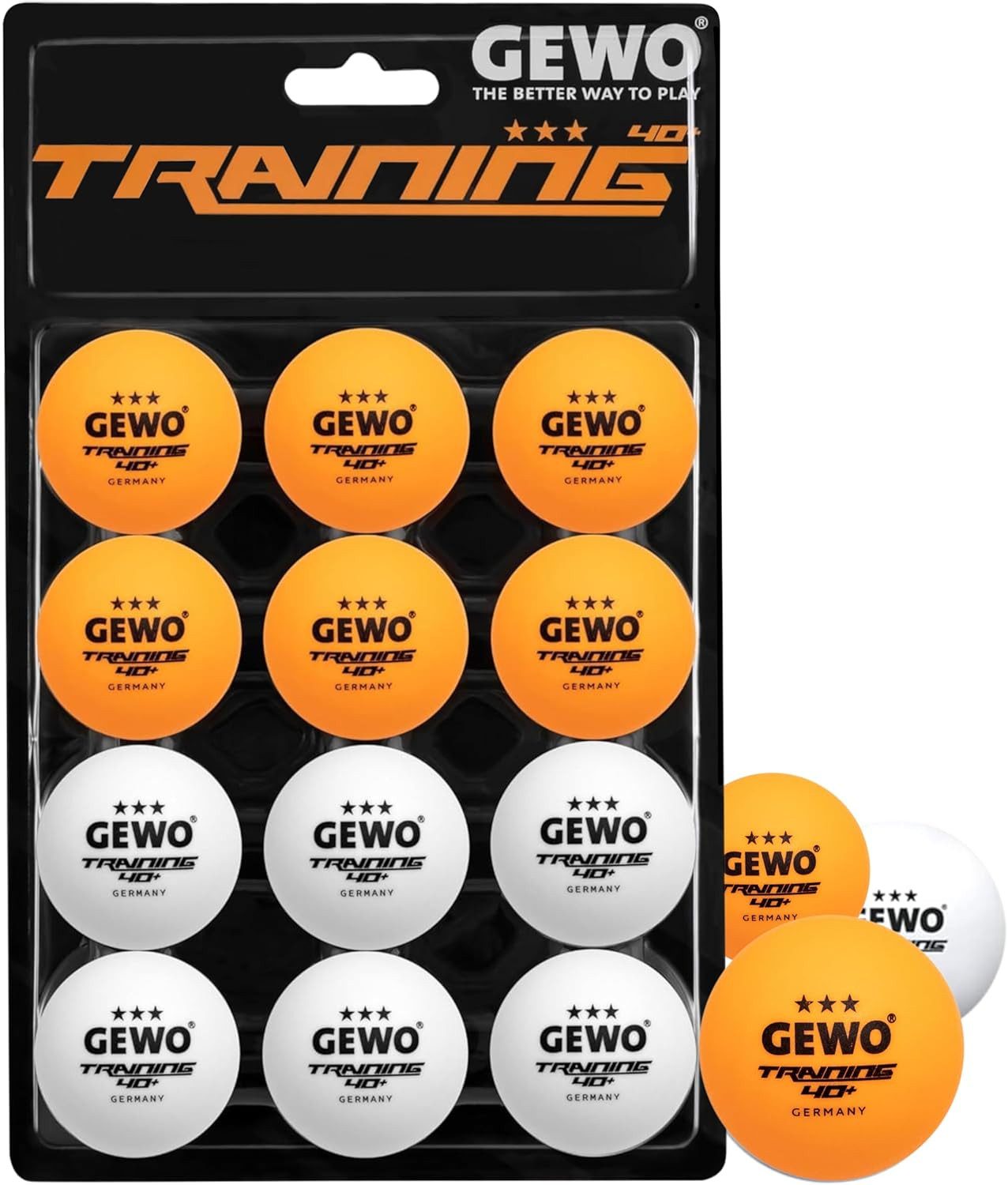 Gewo Tischtennisball 12 Stück, 3 Sterne 40+, Training ABS Tischtennisbälle, weiß-orange (12-St)
