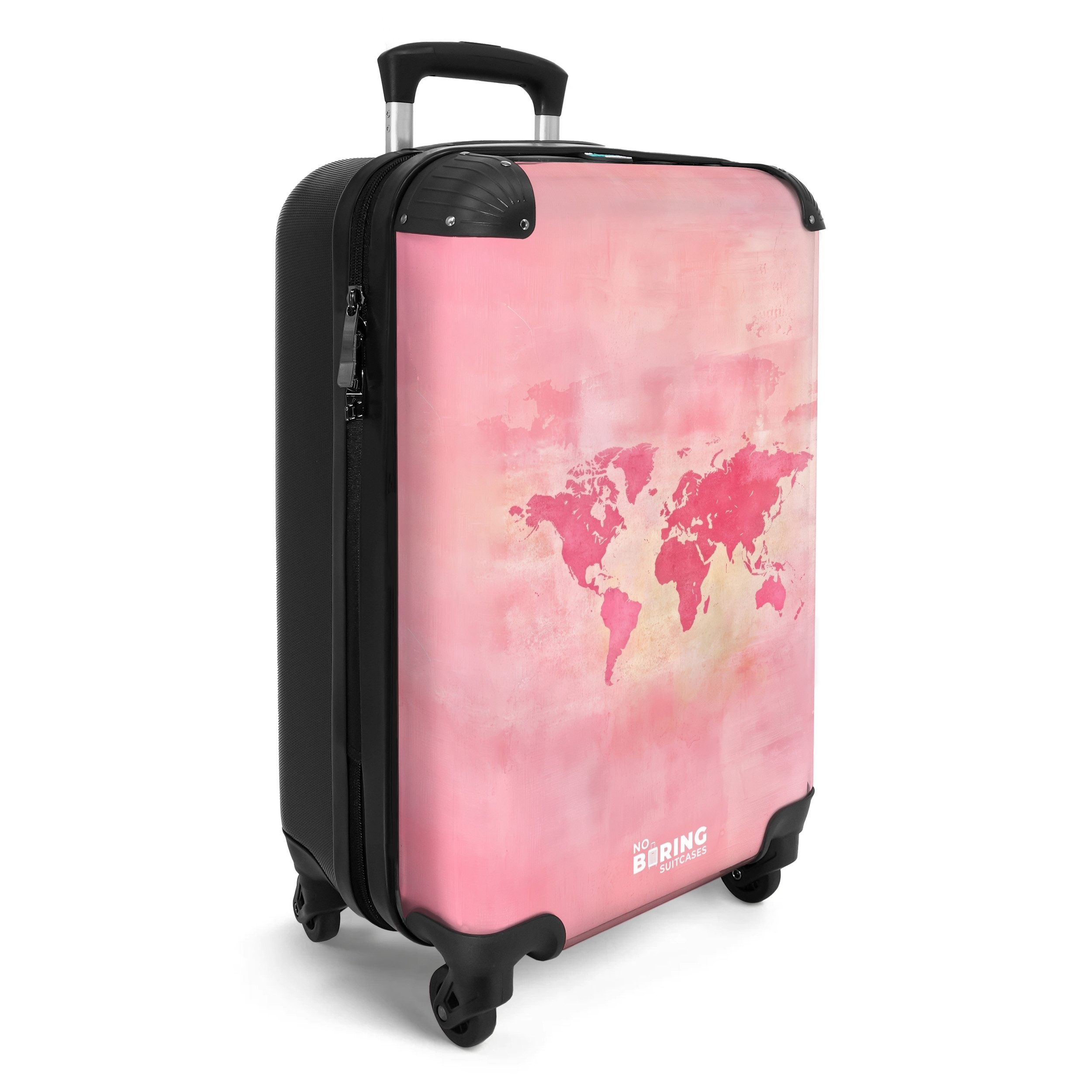 NoBoringSuitcases.com© Hartschalen-Trolley Weltkarte - Rosa - günstig online kaufen