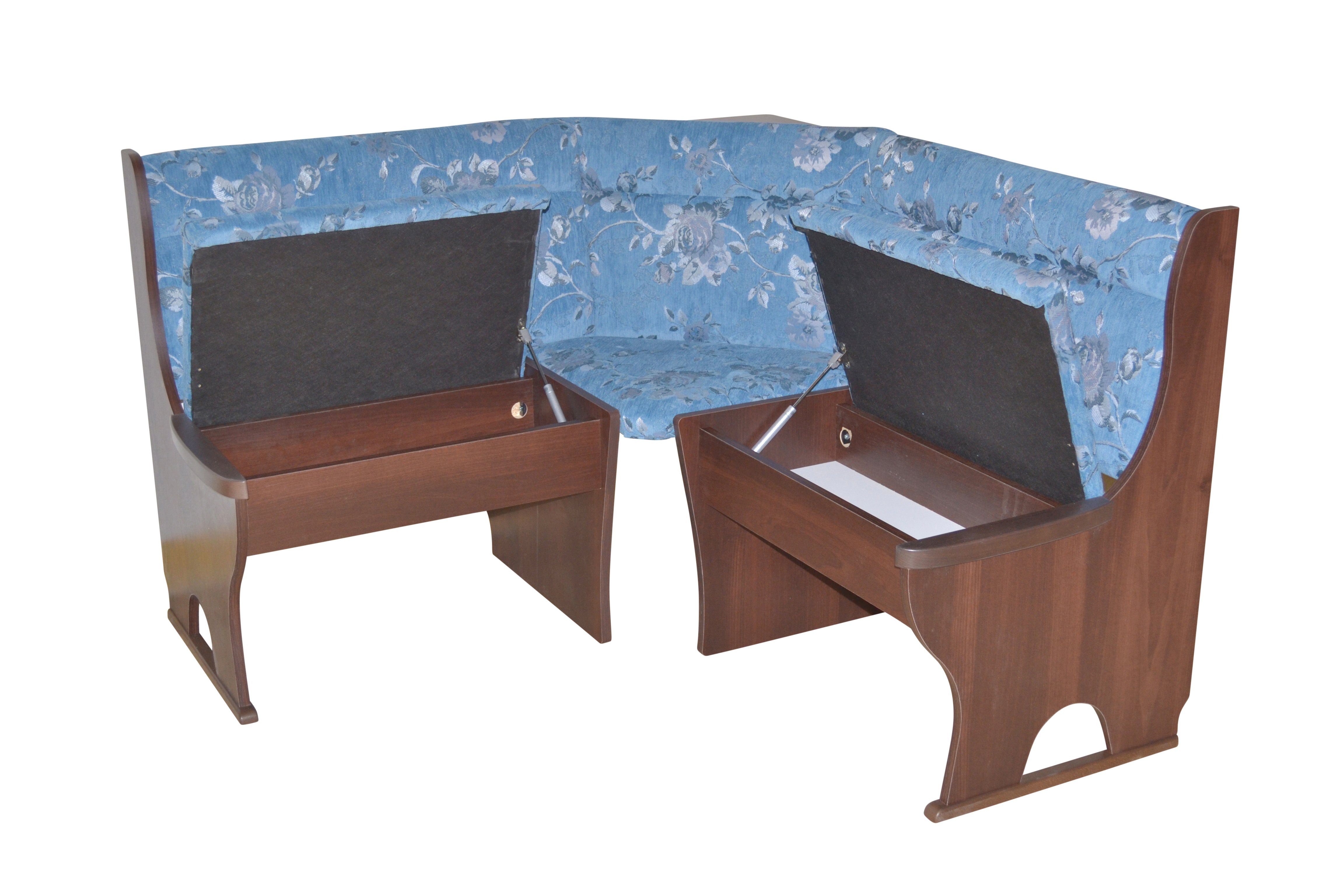 moebel-direkt-online Eckbank Anja cm) unter Sitzflächen, 125x125 Stellfläche Stauraumfunktion | den blau Nussbaum-Nachbildung (Mit