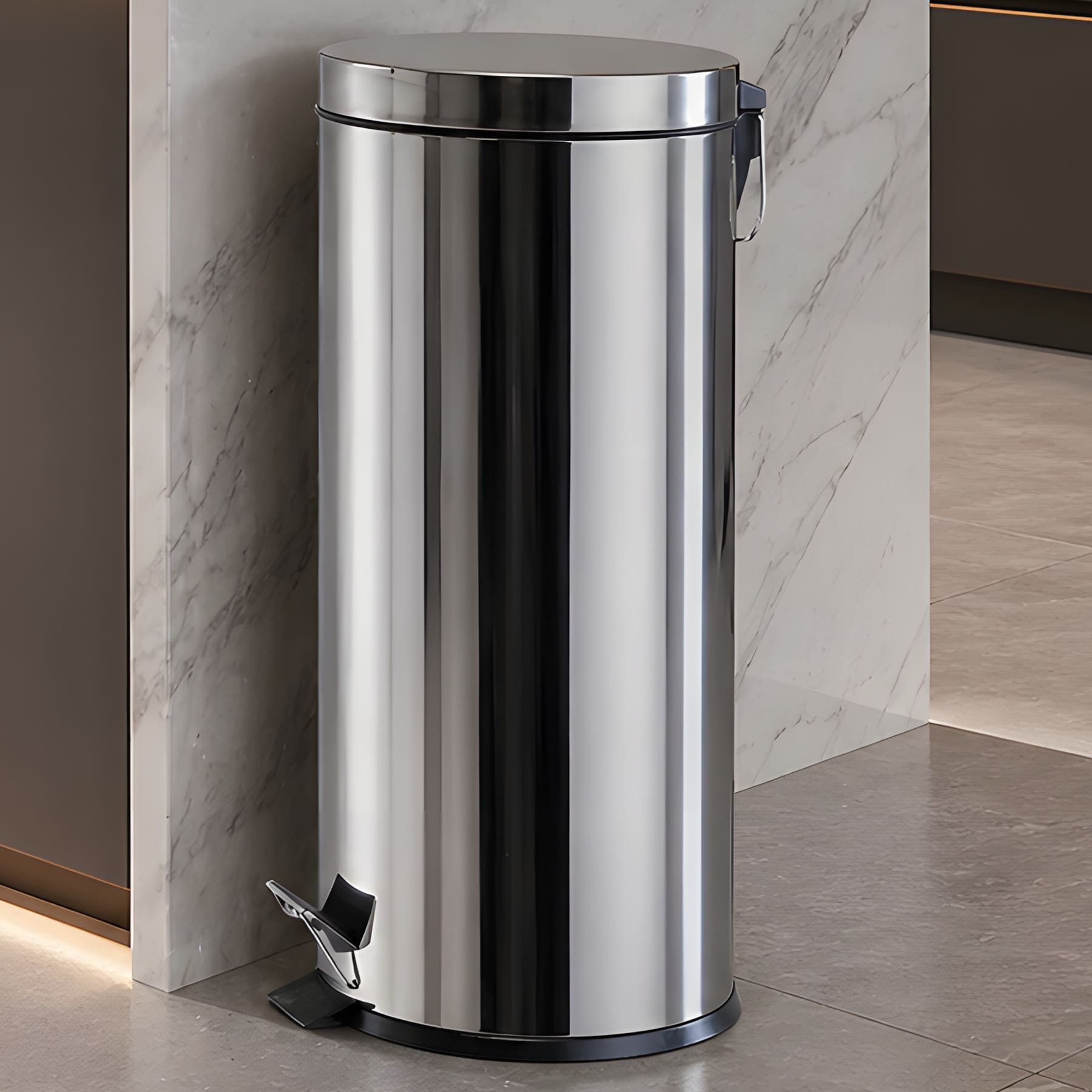Dekoleidenschaft Mülleimer Edelstahl silber, 30L Treteimer Ø 29x66 cm, Abfalleimer mit Inneneimer, Deckel und Fußpedal für Küche, Bad oder Büro
