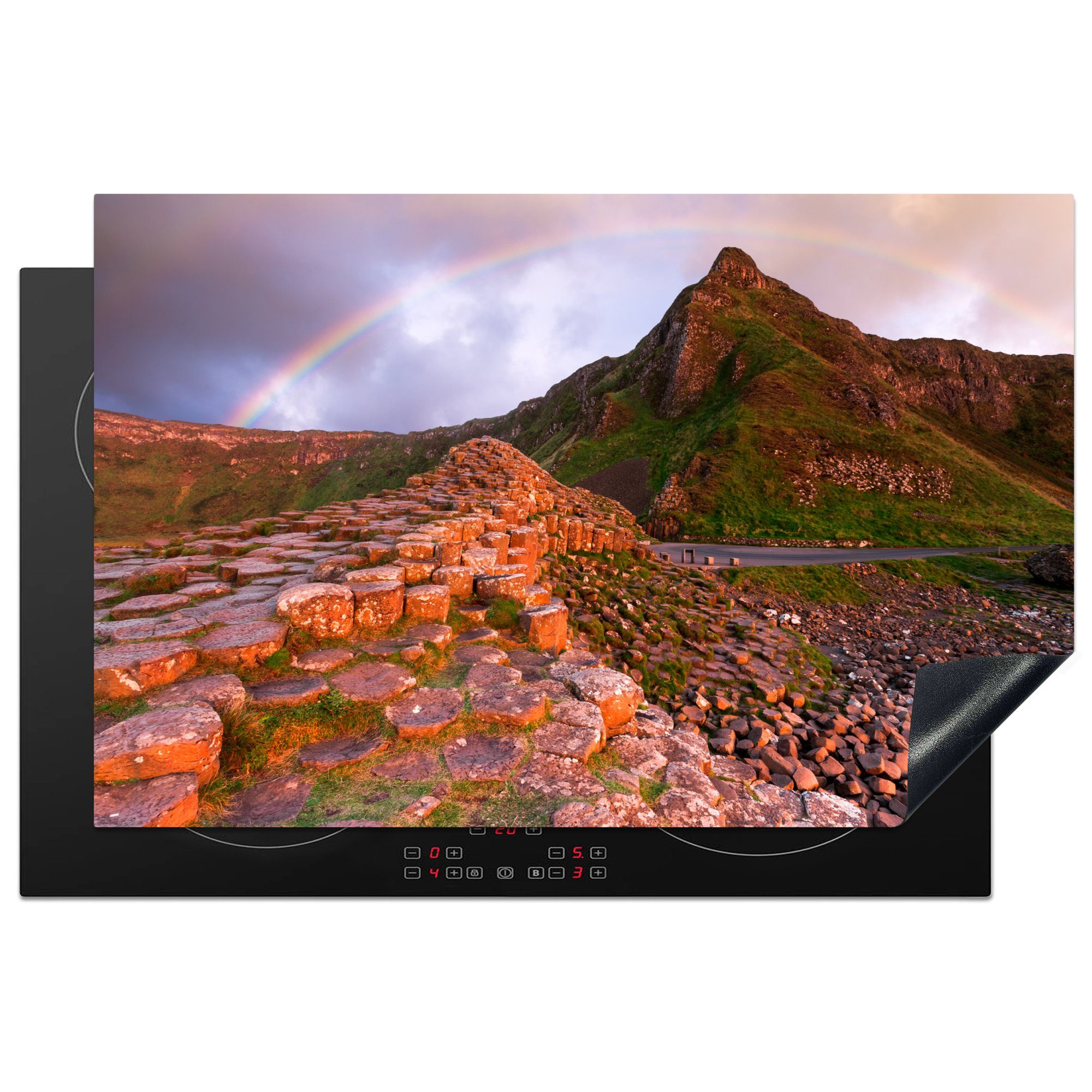 MuchoWow Herdblende-/Abdeckplatte Regenbogen über dem Giants Causeway in Nordirland, Vinyl, (1 tlg), 81x52 cm, Induktionskochfeld Schutz für die küche, Ceranfeldabdeckung