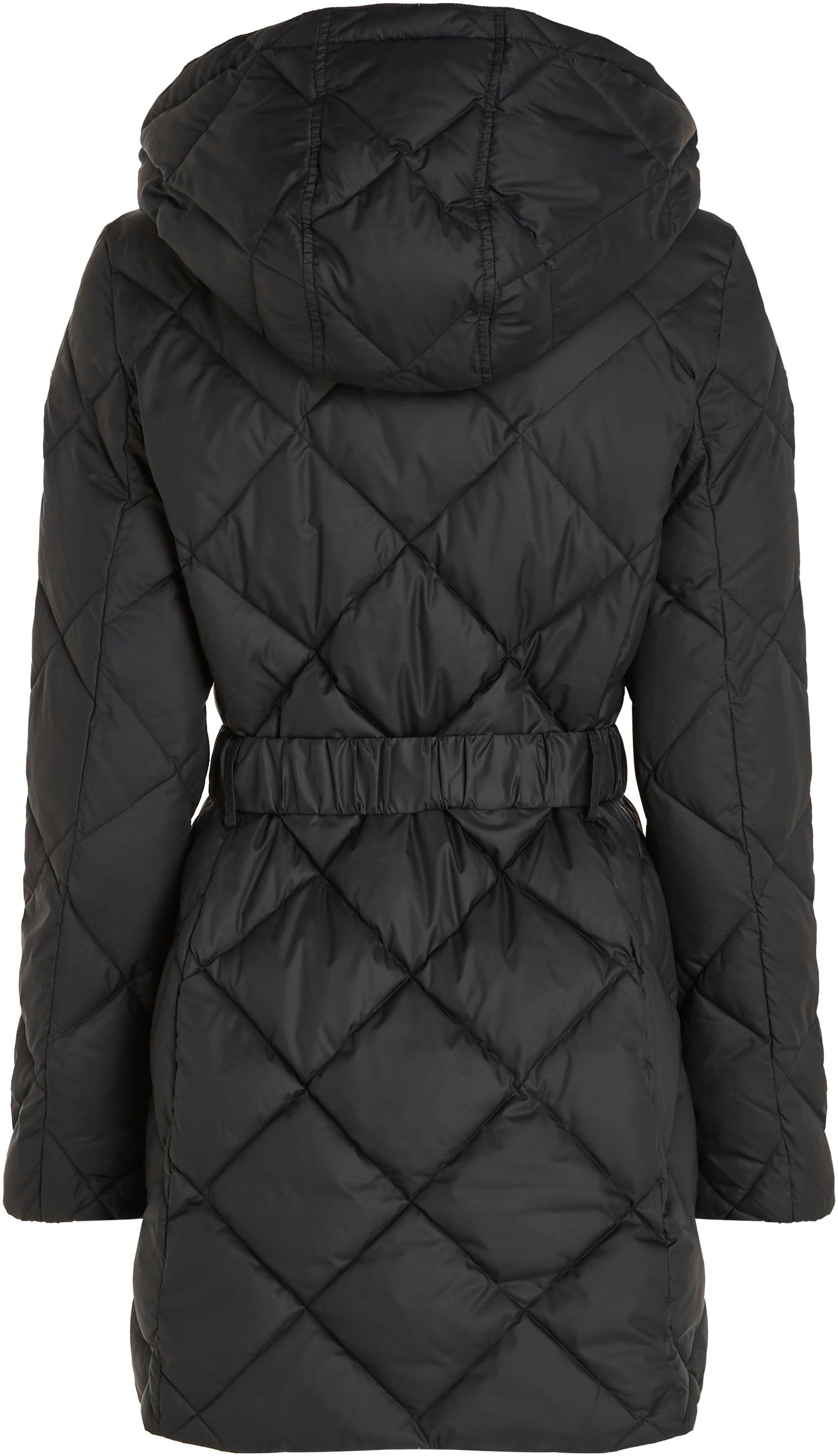 Steppmantel Hilfiger Tommy QUILTED ELEVATED BELTED mit abnehmbarer Kapuze COAT