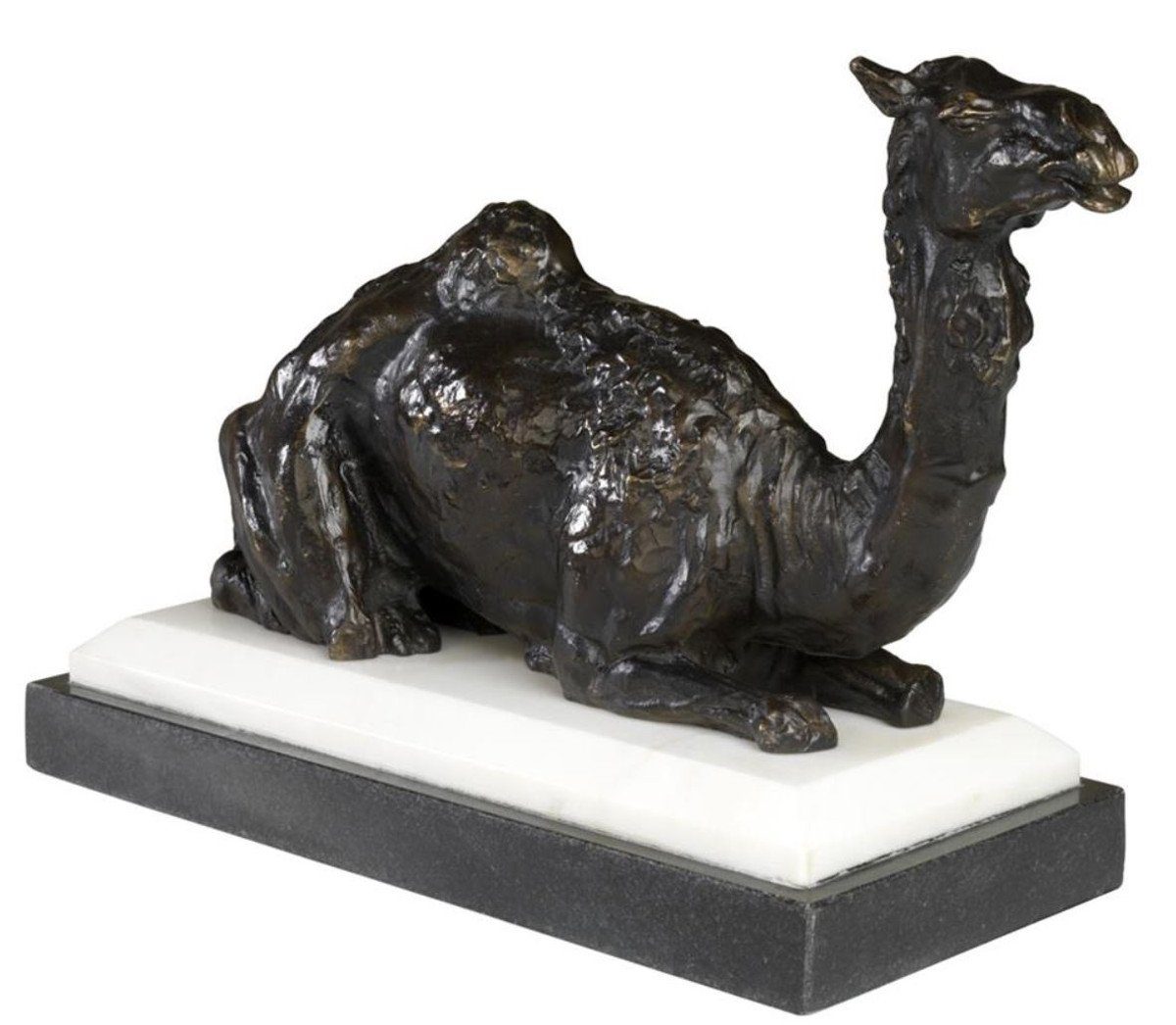 Casa Padrino Dekoobjekt Designer Bronzefigur Kamel auf Sockel 37 x 15 x H. 24 cm - Edel & Prunkvoll