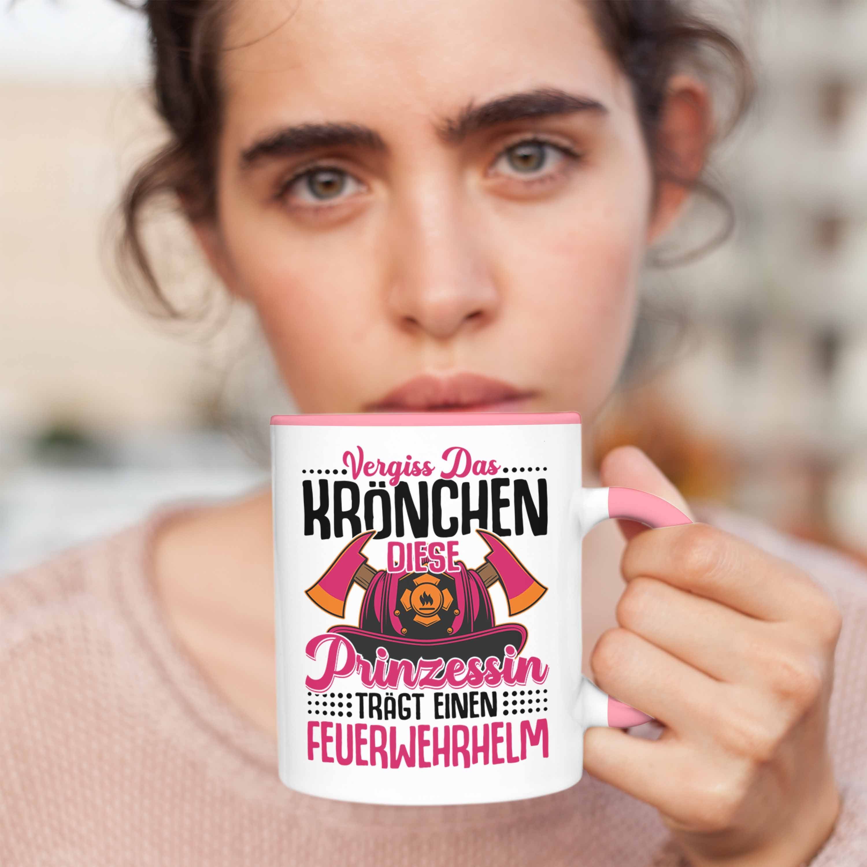 Trendation Rosa Feuerwehr Frauen Geschenk Geschenkidee Feuerwehrfrauen Trendation Das Tasse Vergiss Spruch Krönchen - Tasse Frau