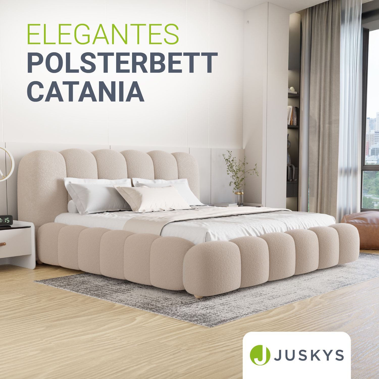Juskys Polsterbett Catania, Gepolstertes Kopfteil, Bubble Design, Bouclé St günstig online kaufen