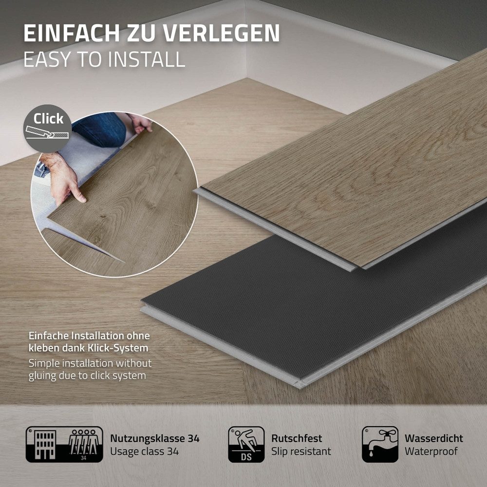 ML-DESIGN Vinylboden PVC Vinyl Bodenbelag Fischgrät Klick-Vinyl Fußbodenbelag in Holzoptik, Klickvinyl Eiche dunkel 3,12m² / 40x Dielen Bodenbelag 4,2mm Dicke – Bild 3 von 5