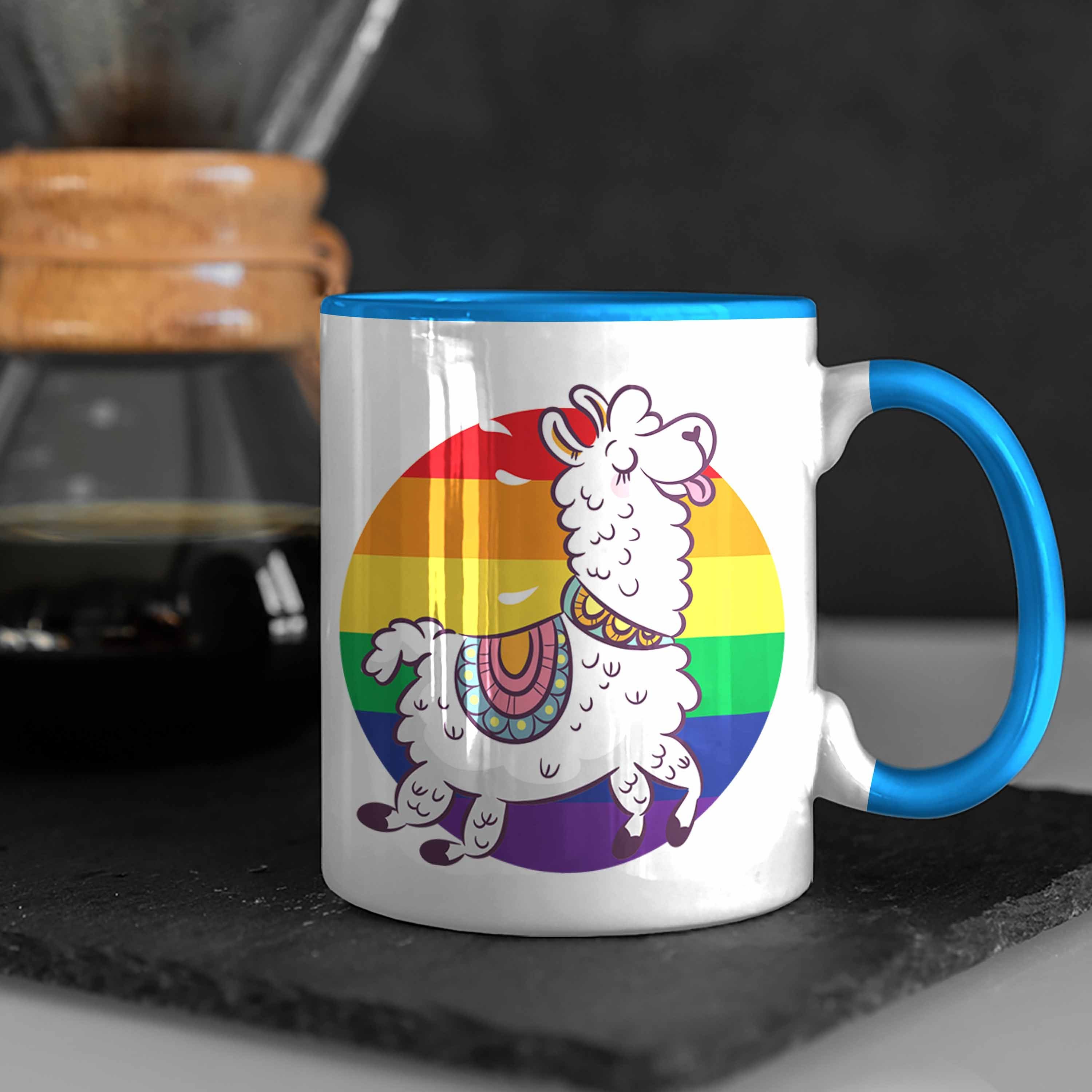 Transgender Llama Regenbogen LGBT Blau Tasse Trendation Tasse Lesben - Tolles Geschenk Pride Schwule Trendation Grafik