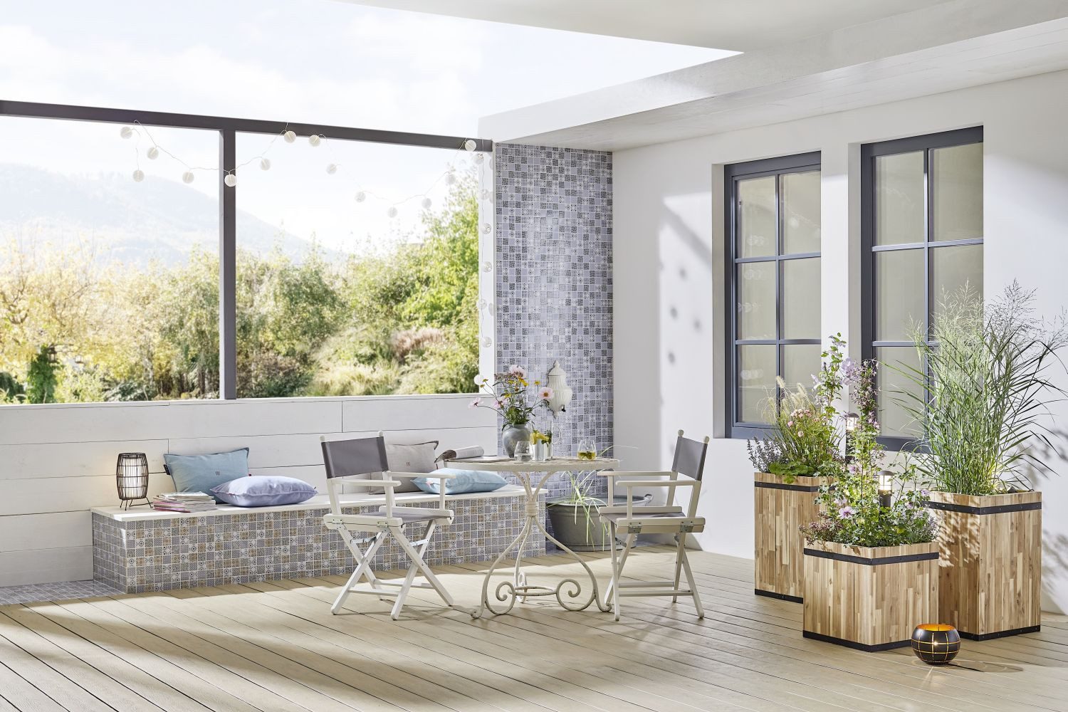 Mosani Mosaikfliesen Keramik Mosaik Fliese Retro beige gelb blau weis
