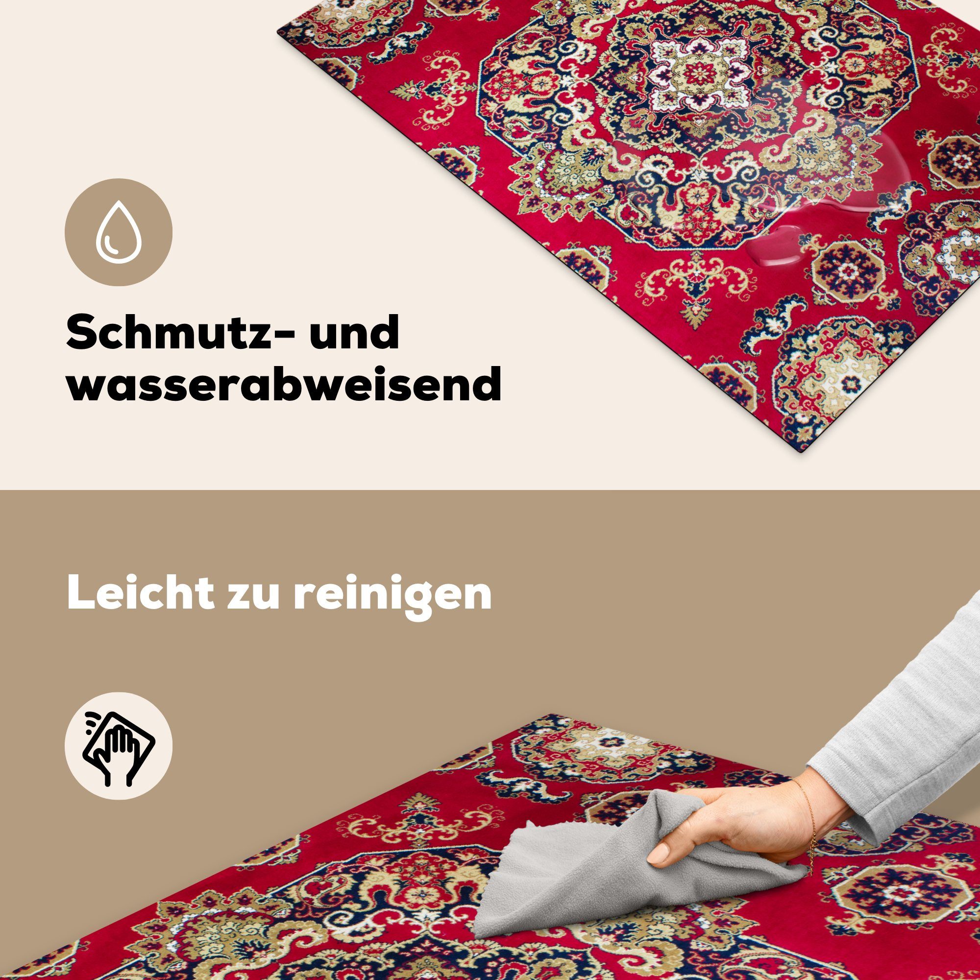 MuchoWow Herdblende-/Abdeckplatte Persische Teppiche tlg), Teppiche cm, Induktionskochfeld Mandala die - (1 Rot, - Ceranfeldabdeckung Schutz 81x52 - Vinyl, küche, für