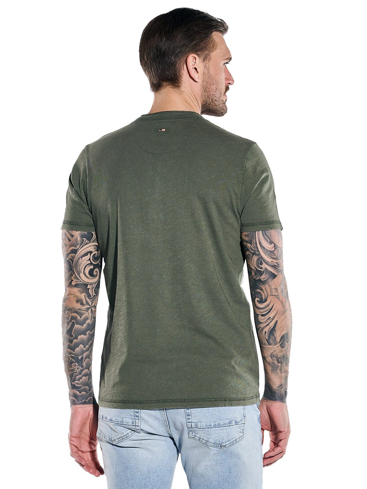 emilio adani T-Shirt Herren Henley-Shirt uni, Oliv