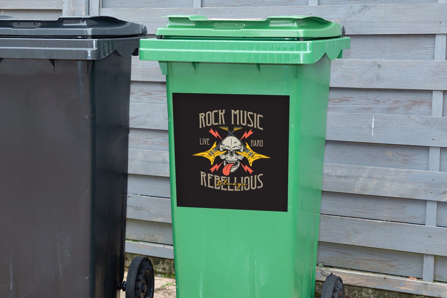 Mülltonne, MuchoWow Abfalbehälter - - (1 Wandsticker Container, Sticker, St), Mülleimer-aufkleber, Vintage Totenkopf Gitarre