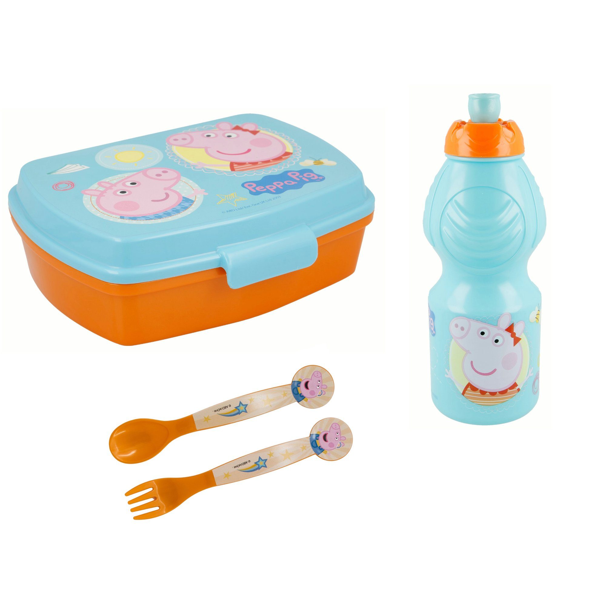 Peppa Pig Lunchbox 4 teiliges Lunch Set - Brotdose Trinkflasche Besteck, (4-tlg) | Lunchboxen