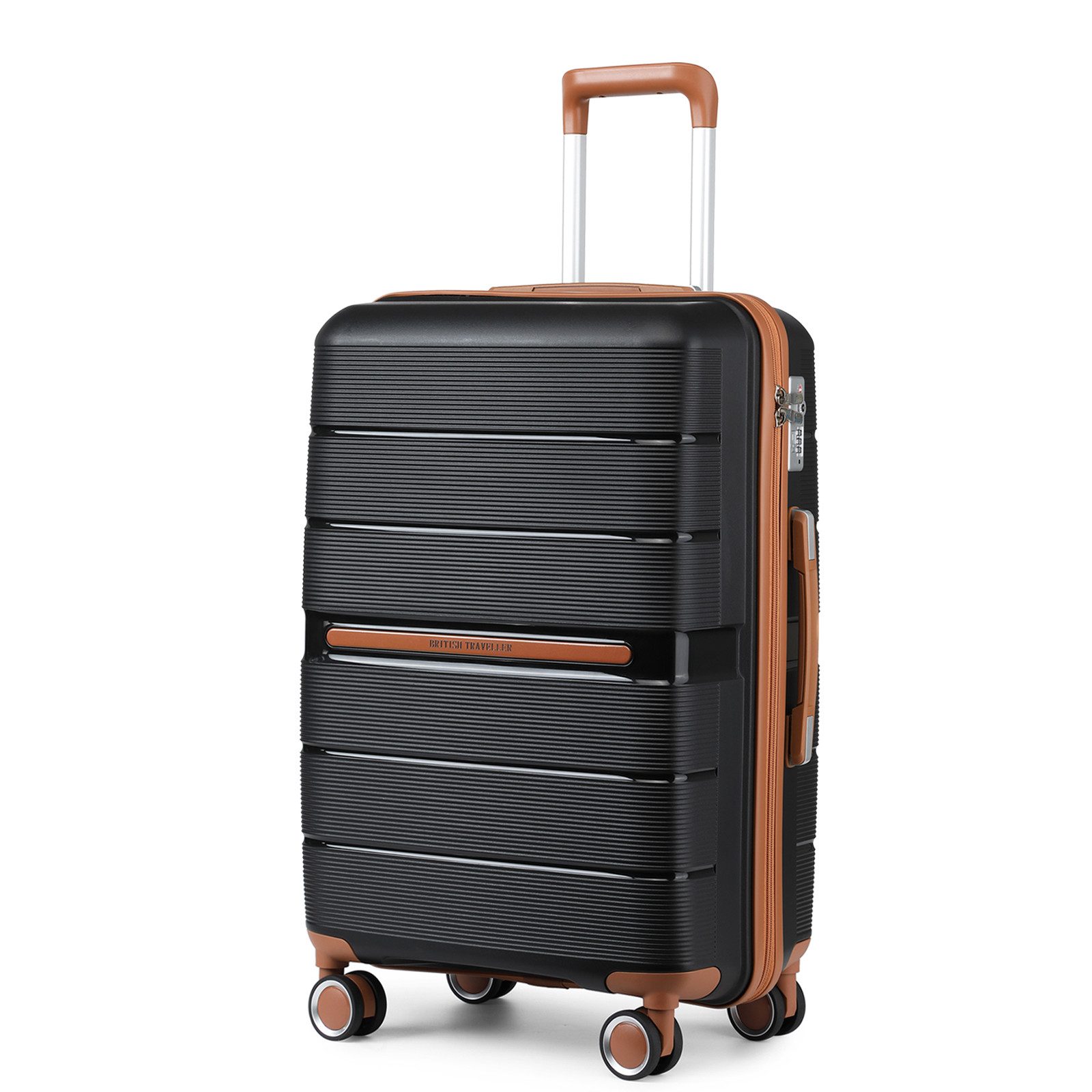 British Traveller Handgepäck-Trolley Reisekoffer Hartschalenkoffer aus 100% PP 8 Spinnerräder, TSA-Schloss