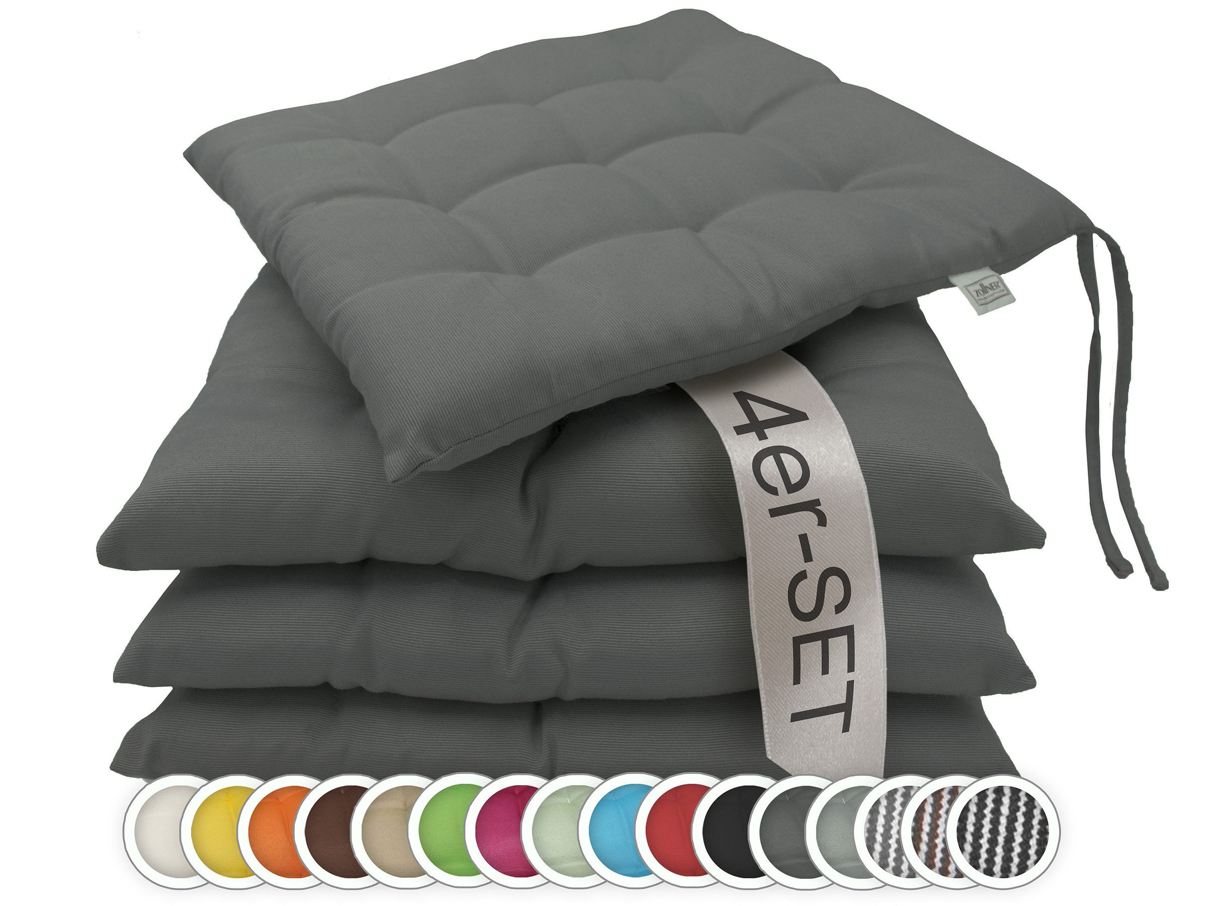 ZOLLNER Подушка для стула, 40 x 40 x 3 cm, mit Bindebänder, für Indoor und Outdoor