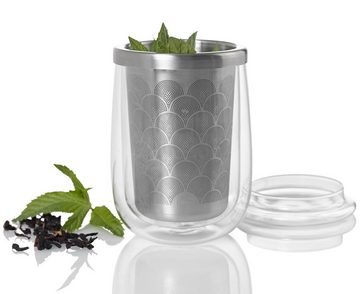 AdHoc Teeglas 2er Set Fusion Glass, doppelwandiges Borosilikatglas, mit Edelstahlfilter für losen Tee