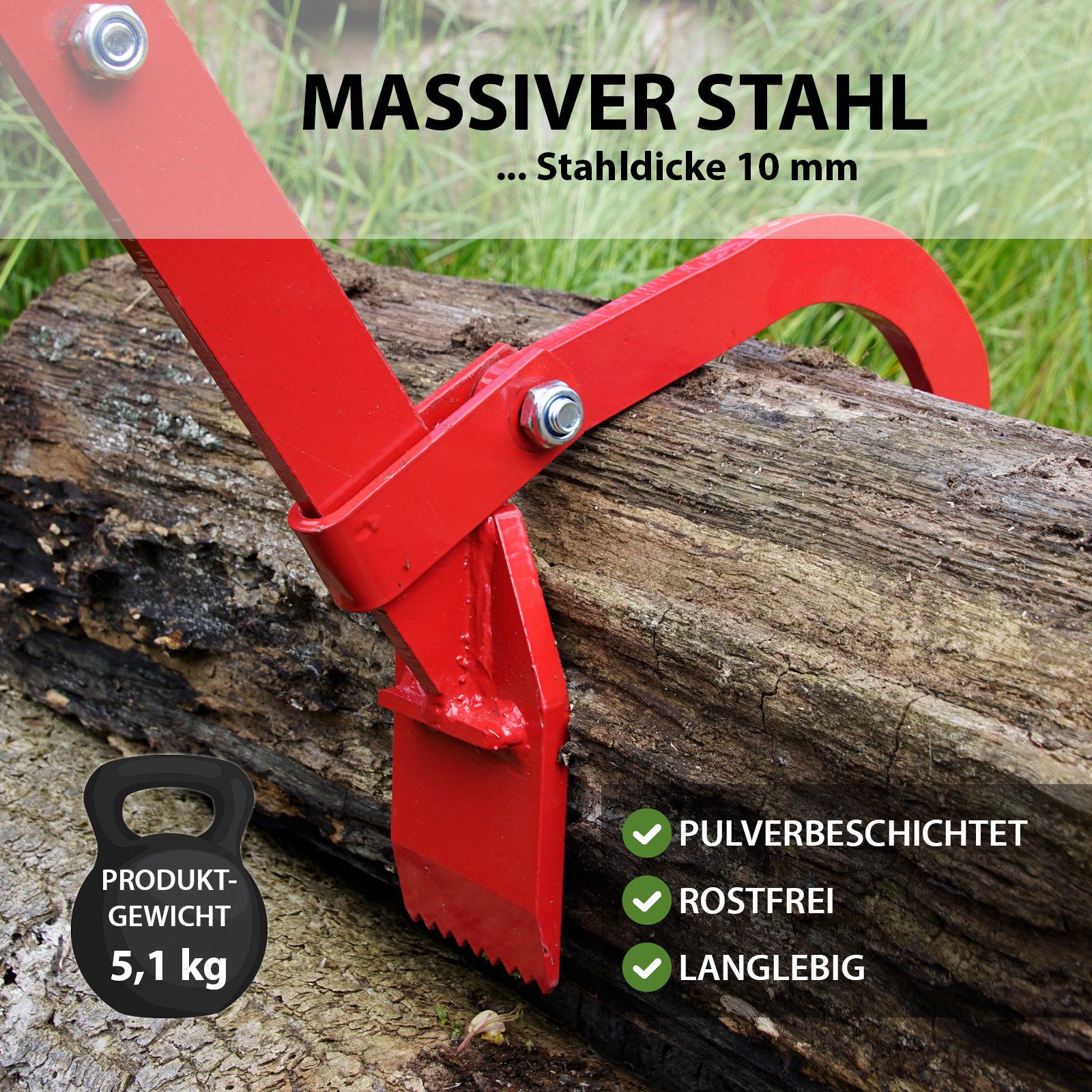 TRUTZHOLM Fällheber mit Wendehaken Stahl 115 cm lang Zahnplatte 10 cm breit Forstwerkzeug, -], Wendehaken, Zahnplatte, rutschfester Griff