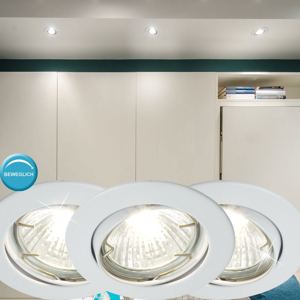 etc-shop LED Einbaustrahler, Leuchtmittel inklusive, 3er Decken Zimmer Beleuchtung Warmweiß, Wohn Strahler Set Flur Lampen Einbau