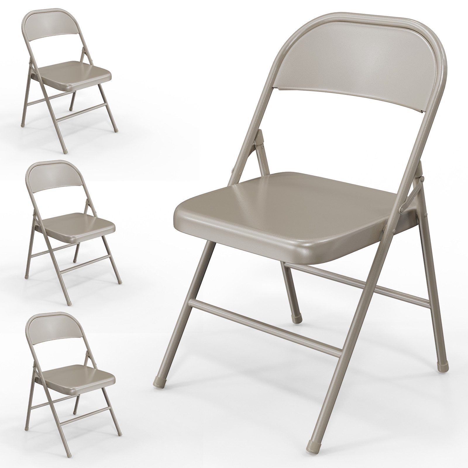 VINGLI Klappstuhl Metall 4er Set, Wetterbeständige Gartenstühle aus Eisen, bis 158 kg (4 St), für Balkon, Büro, Veranstaltungen & Party, Schwarz/Khaki/Weiß/Grau