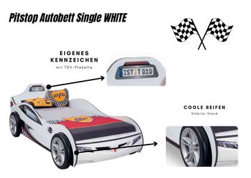 Cilek Autobett Pitstop, Model Single, Liegefläche 90 x 190cm, Front mit Scheinwerfer- und Kühlerimitaten