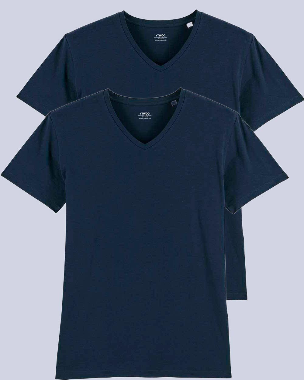 YTWOO T-Shirt 2er Pack V T-Shirt für Männer, Fair & Nachhaltig (Spar-Set, 2er Set) Navy