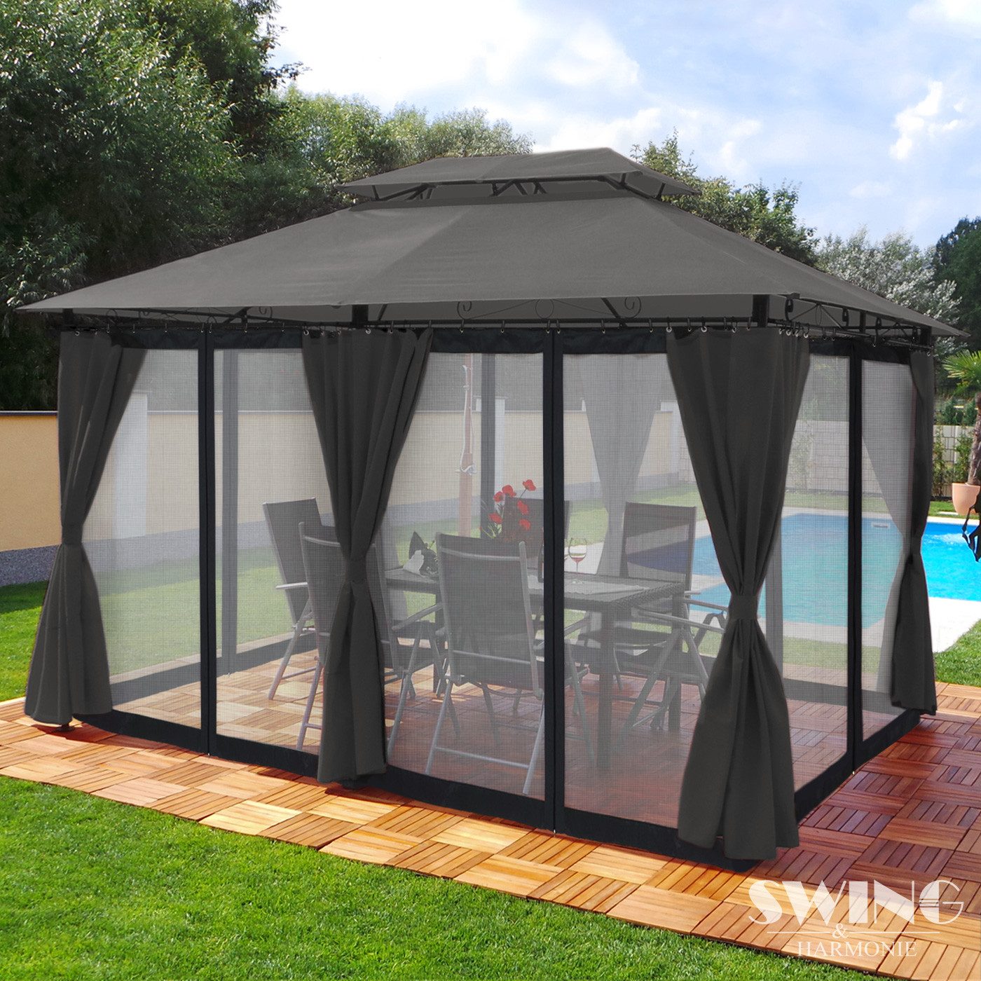 Swing&Harmonie Pavillon LED - Pavillon 3x4m Minzo Garten Pavillion, Solar Pavilion Gartenzelt Designer Pavilon