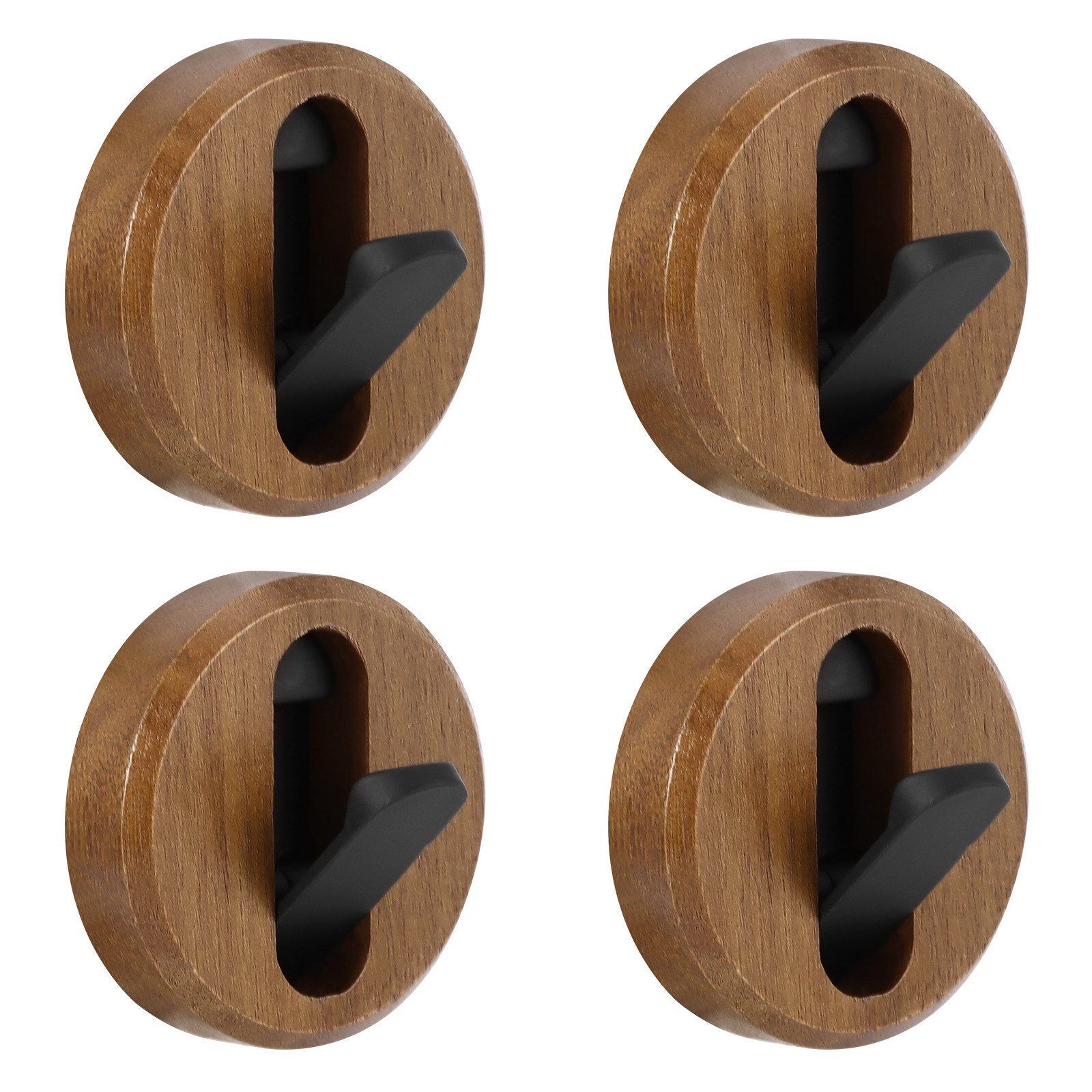 BlingBin Garderobenhaken Verdeckte Haken aus Walnussholz, Wandhaken, Klebehaken (4er-Pack, 4 St., Wandmontage, robuste Garderobe), Faltbare Wandhaken zum Aufhängen von Mänteln, Kleidung Handtüchern usw