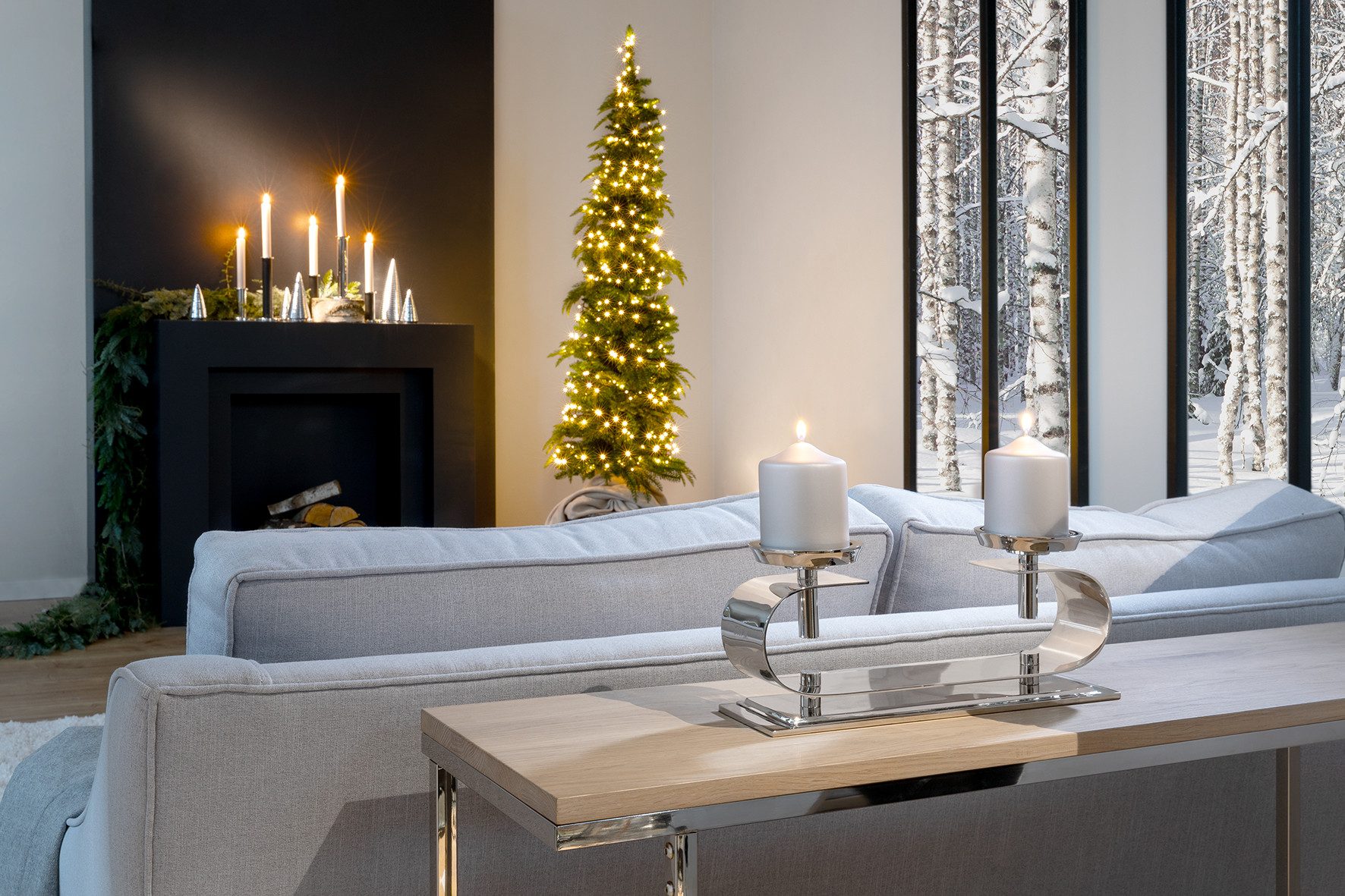 Fink Kerzenleuchter TWINSON (1 St), Stumpenkerzenhalter, 2-flammig, vernickelt