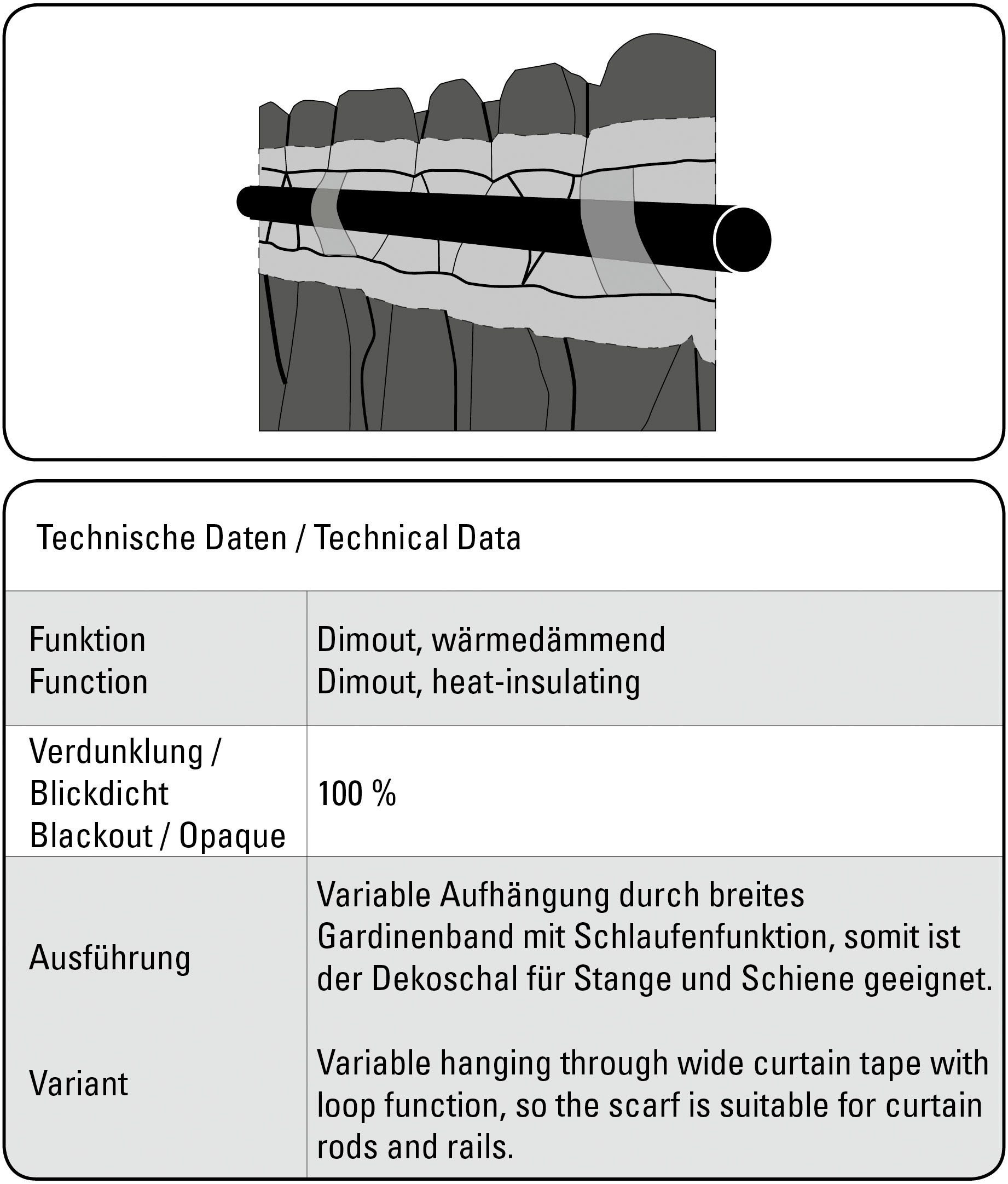 Sehlbach Gardine Schal Dimout Uni (1 St), Schlaufen, abdunkelnd, mit Gardinenband und verdeckten Schlaufen – Bild 4 von 5