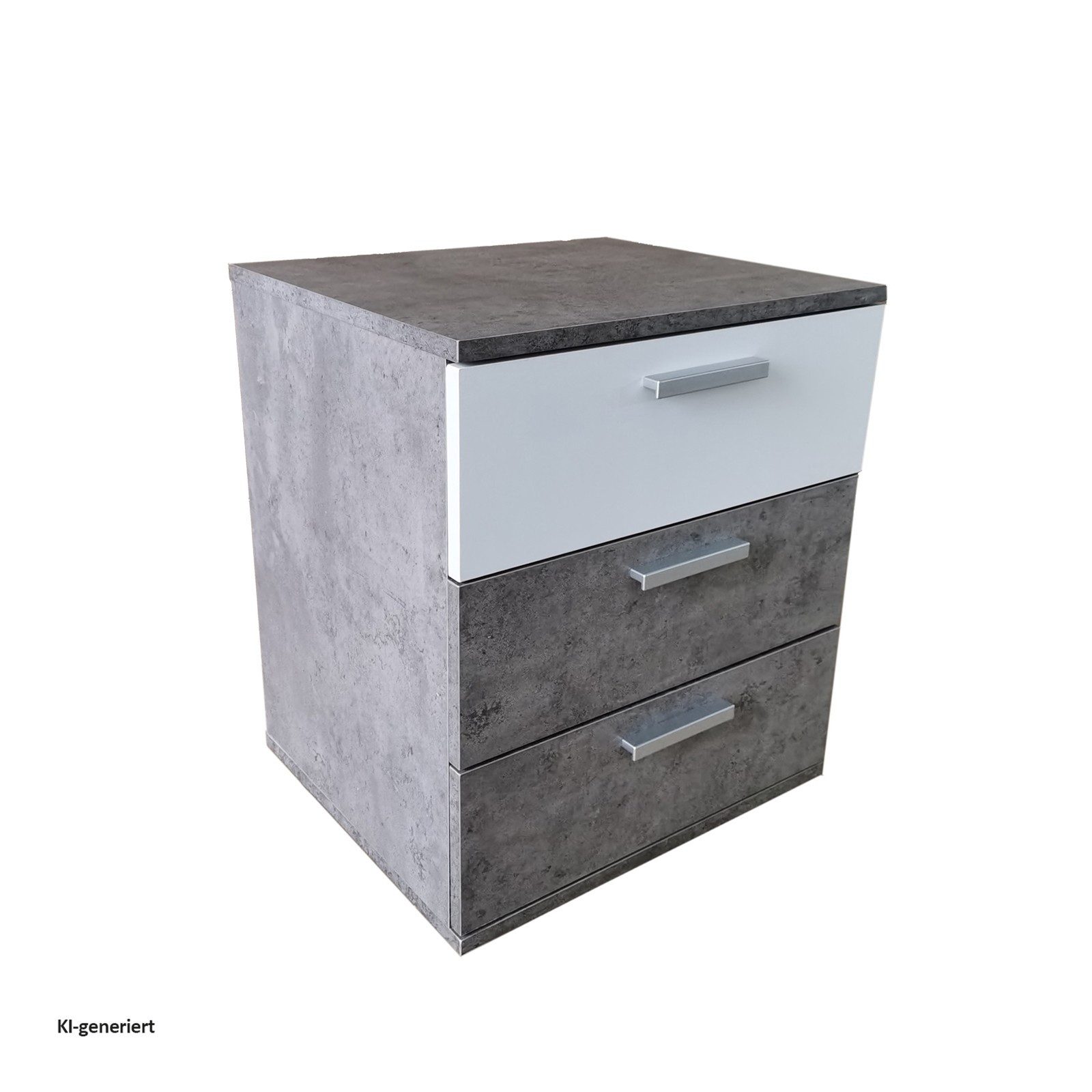 HTI-Living Nachtschrank Nachtkommode 3 Schubladen Nina Beton Weiß 2er-Set (Set, 2-St., 2 Nachtschränke) Nachtschrank Nachttisch
