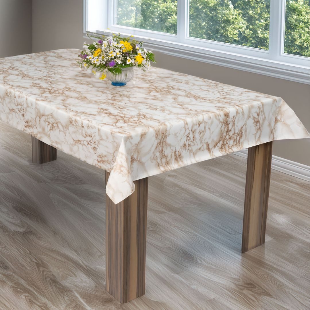 laro Tischdecke laro Wachstuch-Tischdecke Wachstischdecke Marmor Weiß Beige Braun – Bild 3 von 5