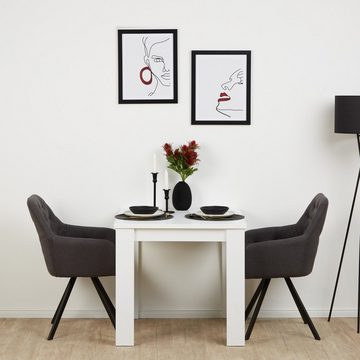 Homestyle4u Essgruppe Esstisch 80x80 Weiß mit 2 Stühlen Grau, (Komplett-Set, 3-tlg)